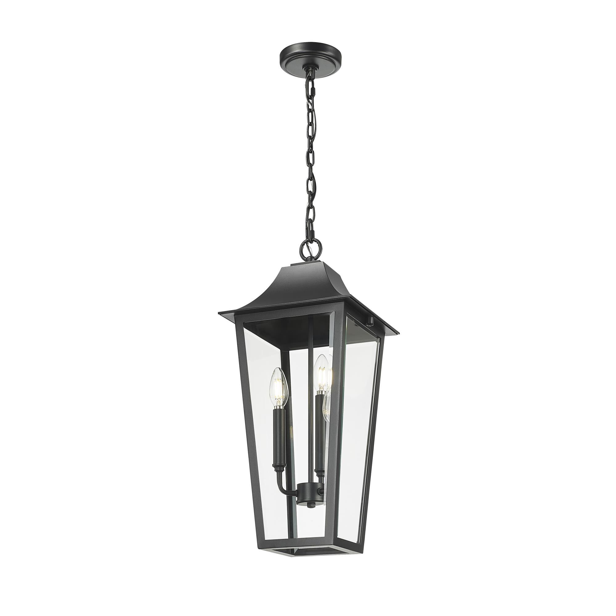 Shown in Black finish and Clear Beveled glass and Clear Beveled shade
