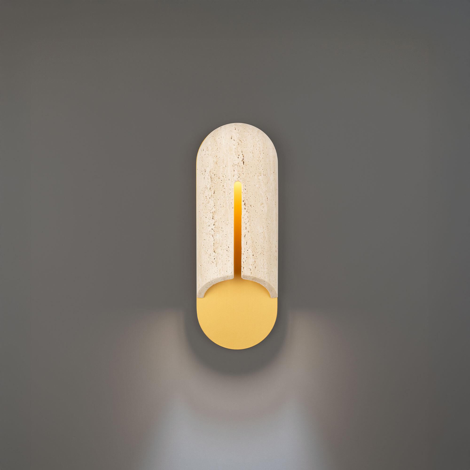 Shown in Beige Travertine and Aged Brass finish