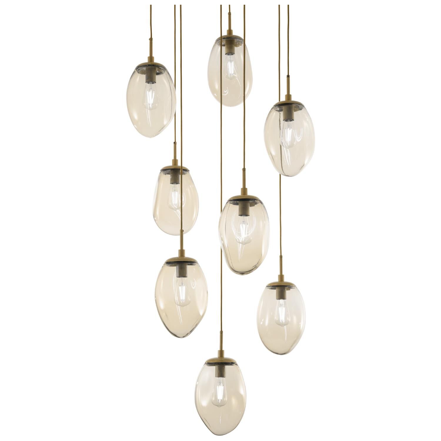 Shown in Gilded Brass finish and Blown Amber glass