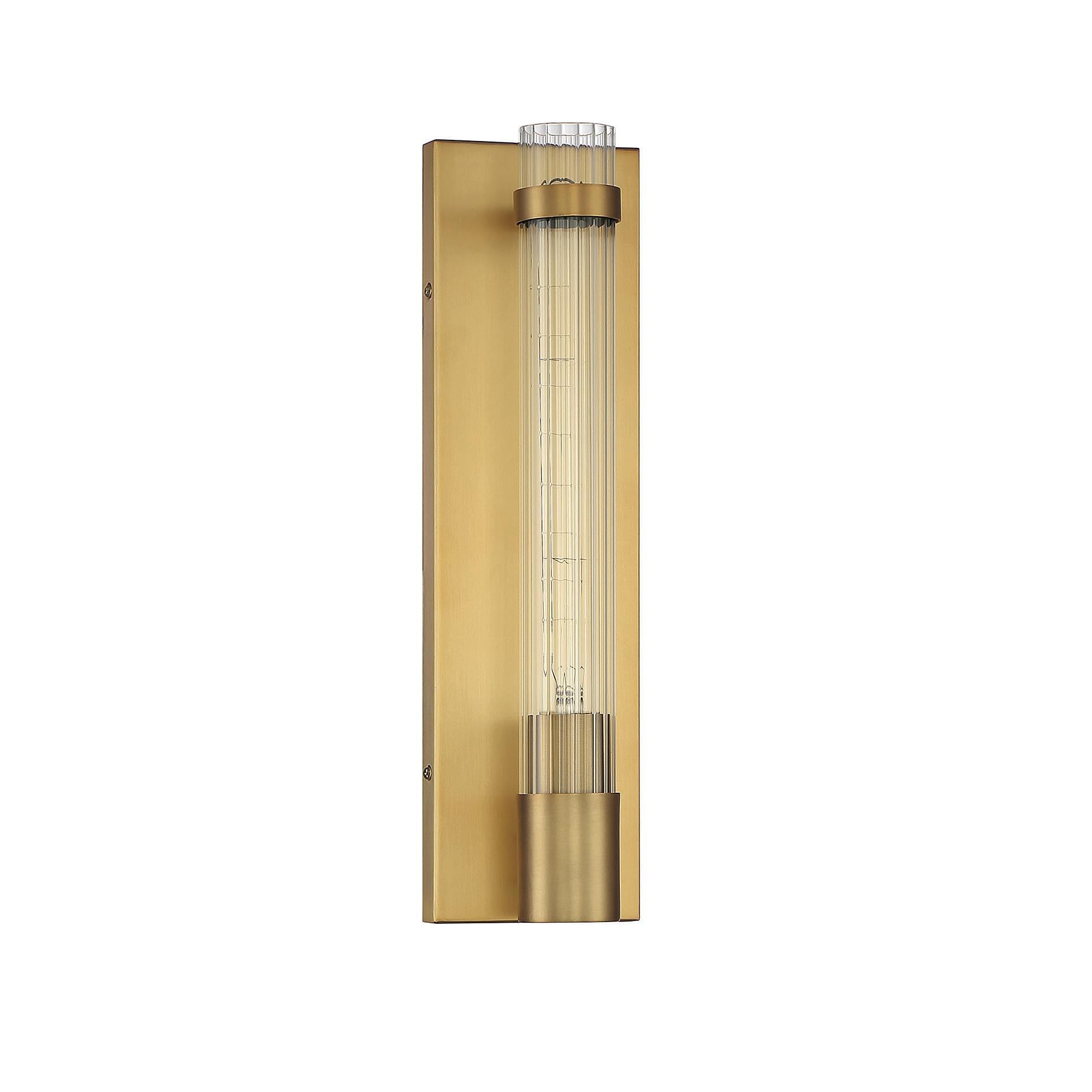 Shown in Warm Brass finish and Reeded glass