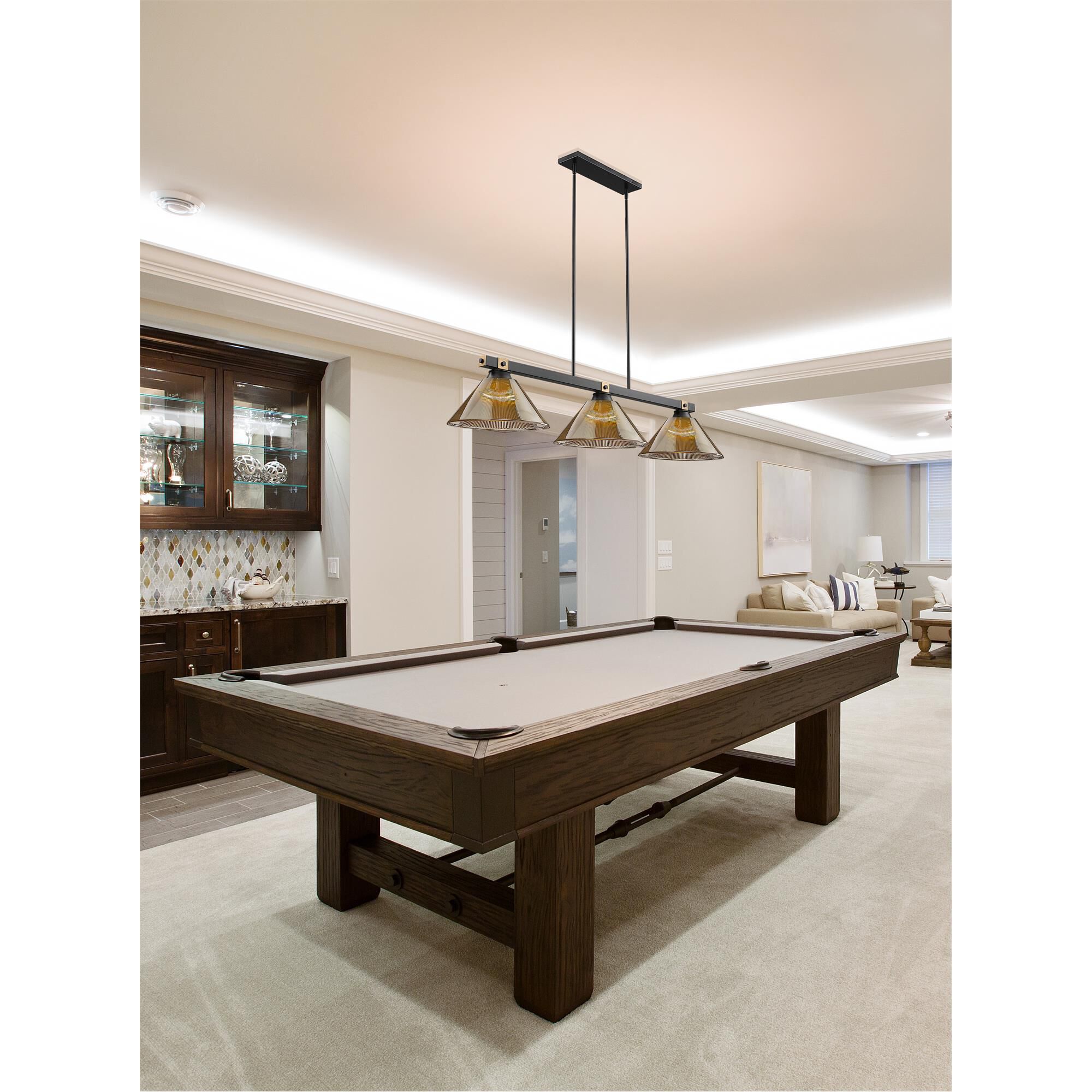 Shown in Matte Black + Rubbed Brass finish and Smoke glass and Smoke shade