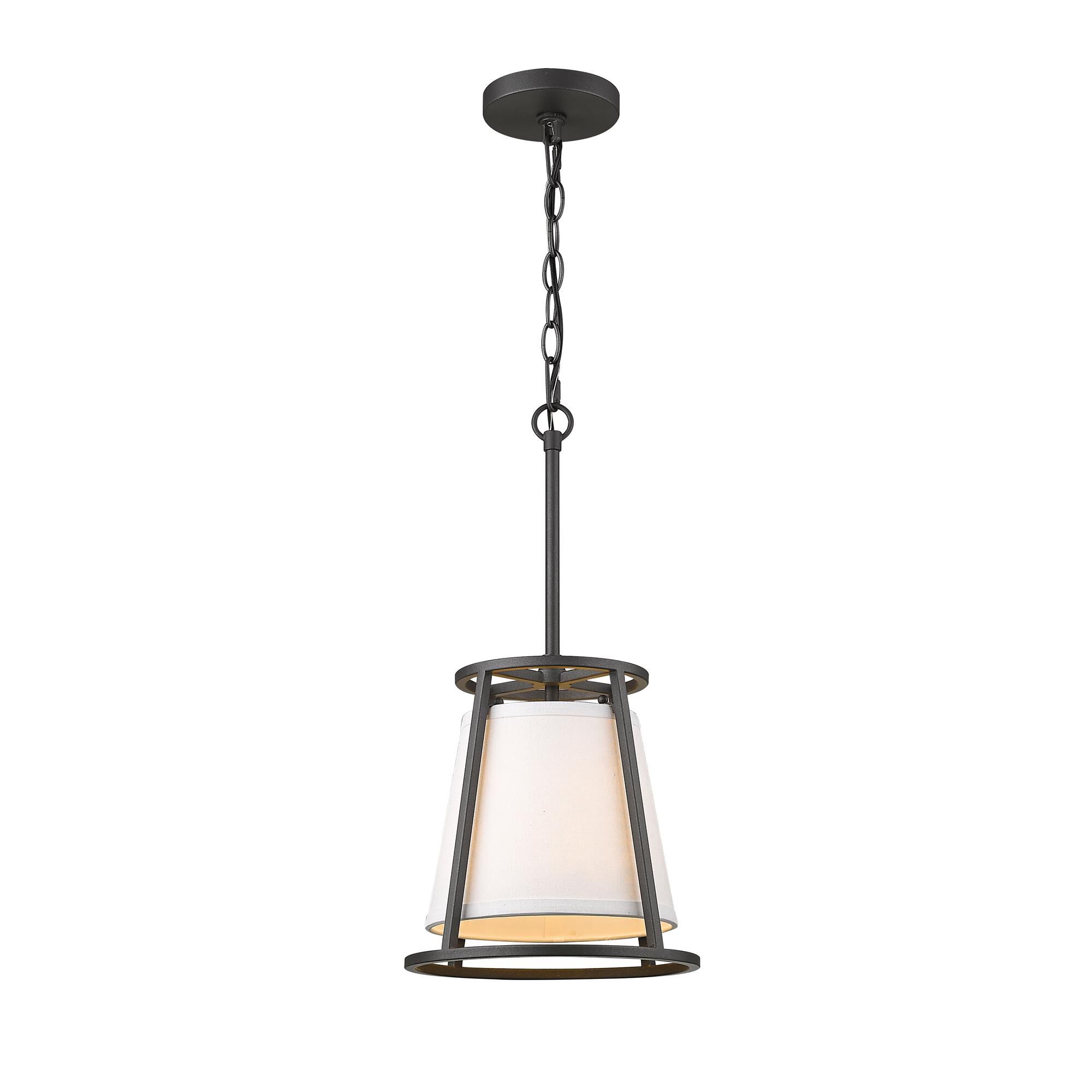 Shown in Iron Ore finish and Fabric glass and Fabric shade