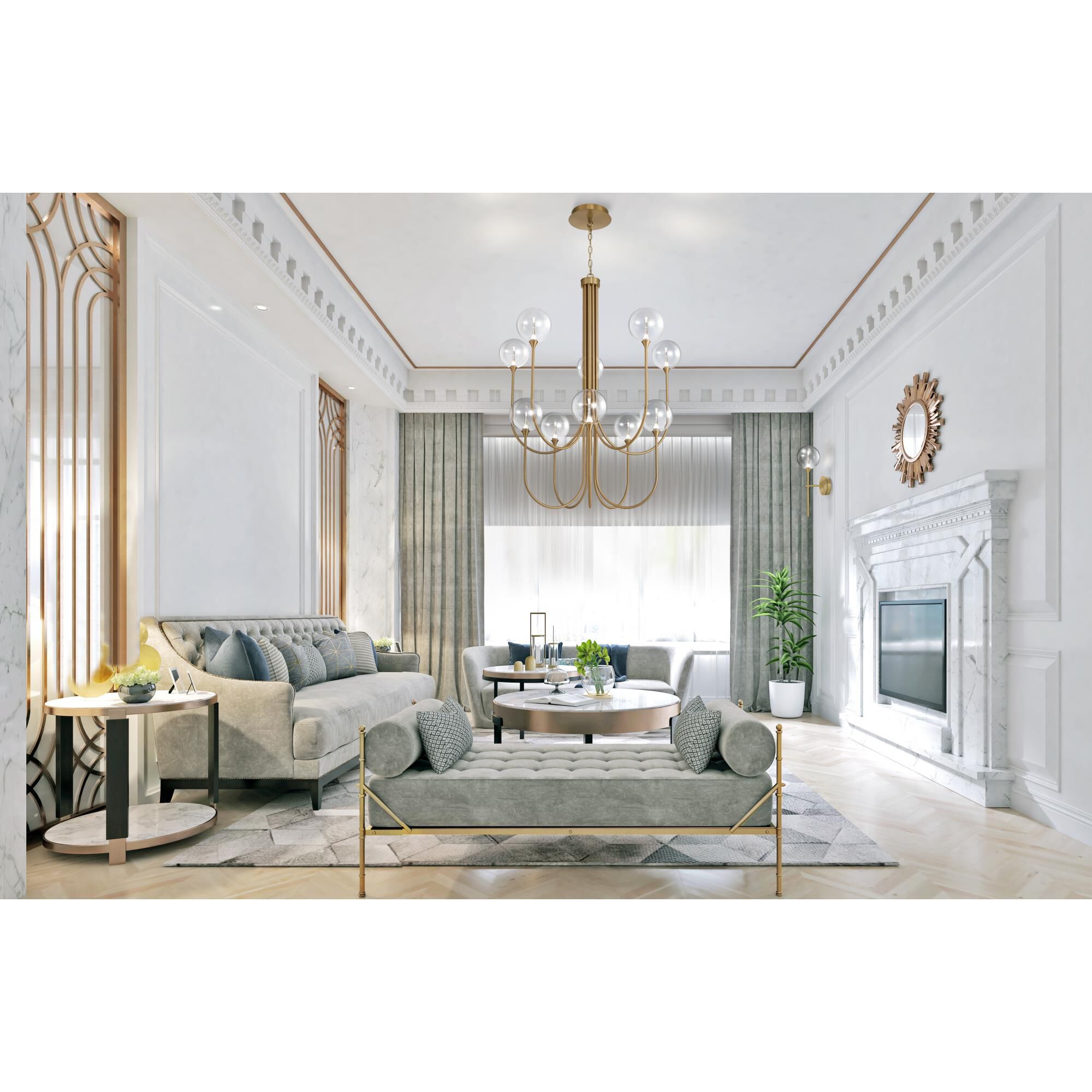 Shown in Gold finish and Clear glass