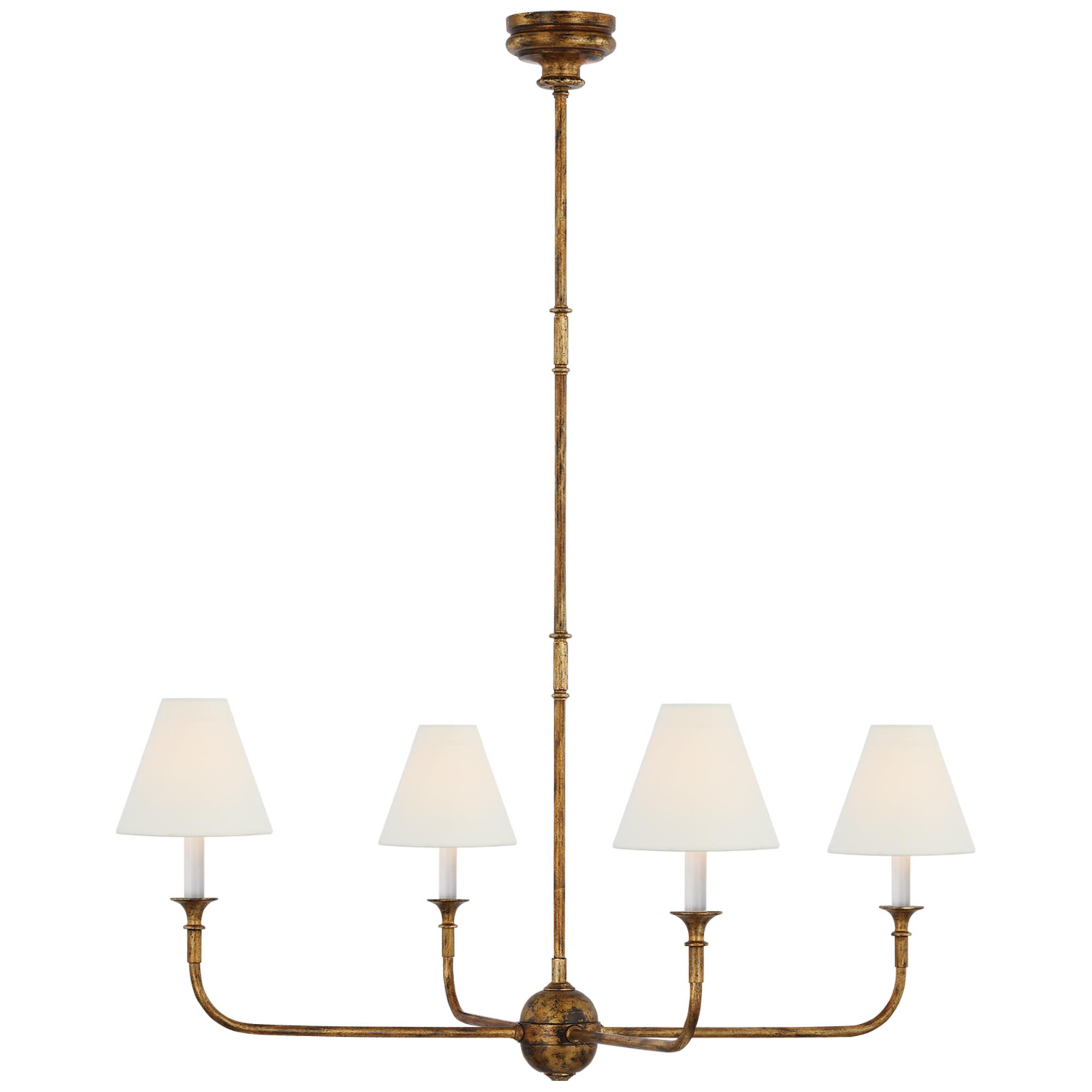 Shown in Antique Gild finish and Linen shade
