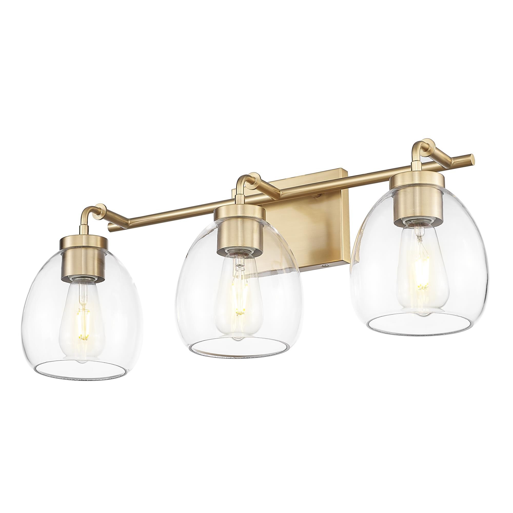 Shown in Brass finish and Clear Glass Globes shade