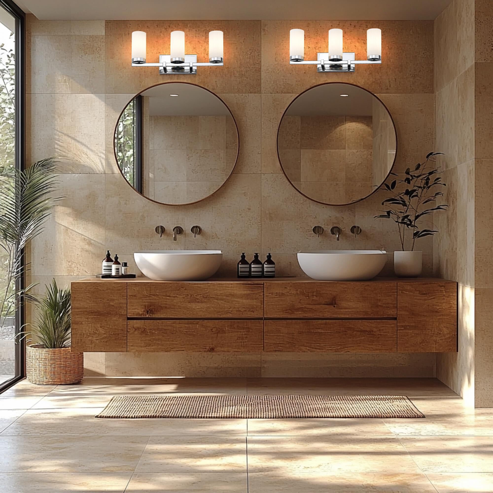 Shown in Chrome finish and White glass and White shade