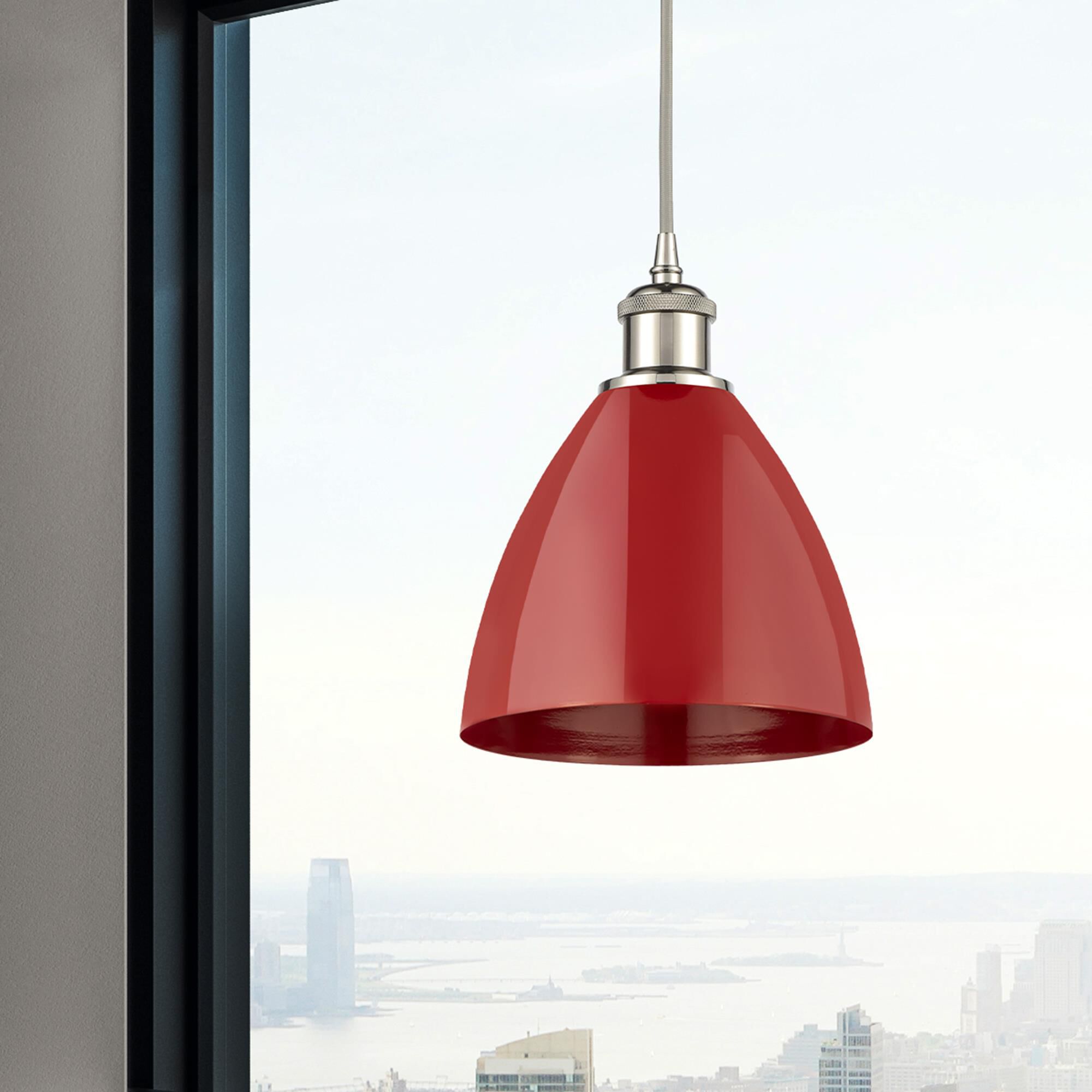 Shown in Polished Nickel finish and Red Plymouth Dome shade