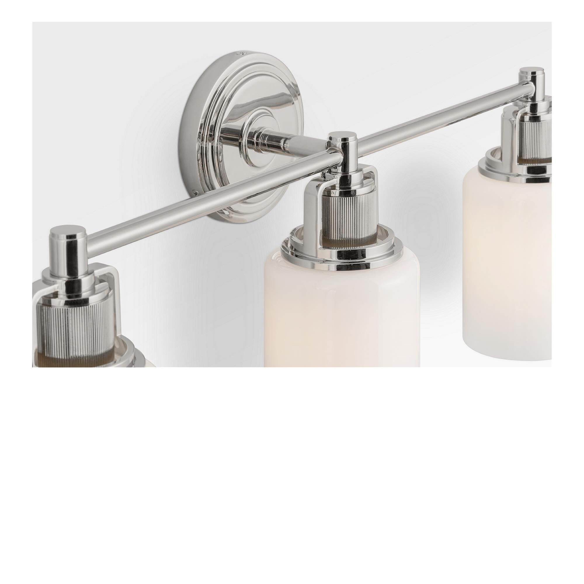 Shown in Polished Nickel finish and Milk glass