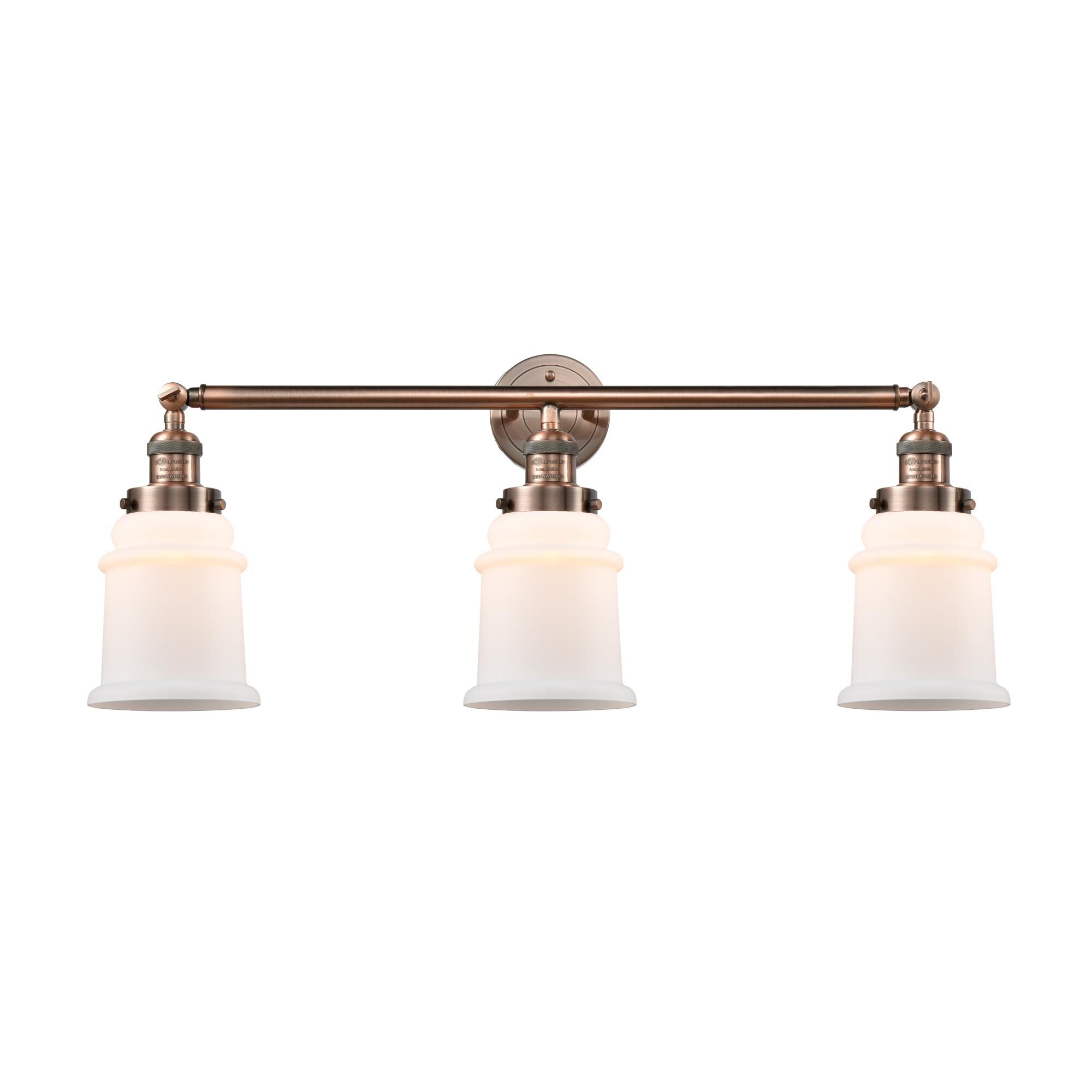 Shown in Antique Copper finish and Matte White Canton glass