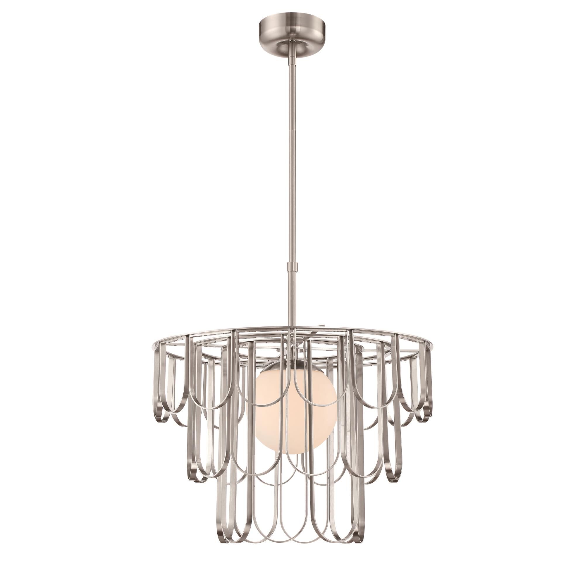 Shown in Brushed Polished Nickel finish and White Frosted glass and Glass shade
