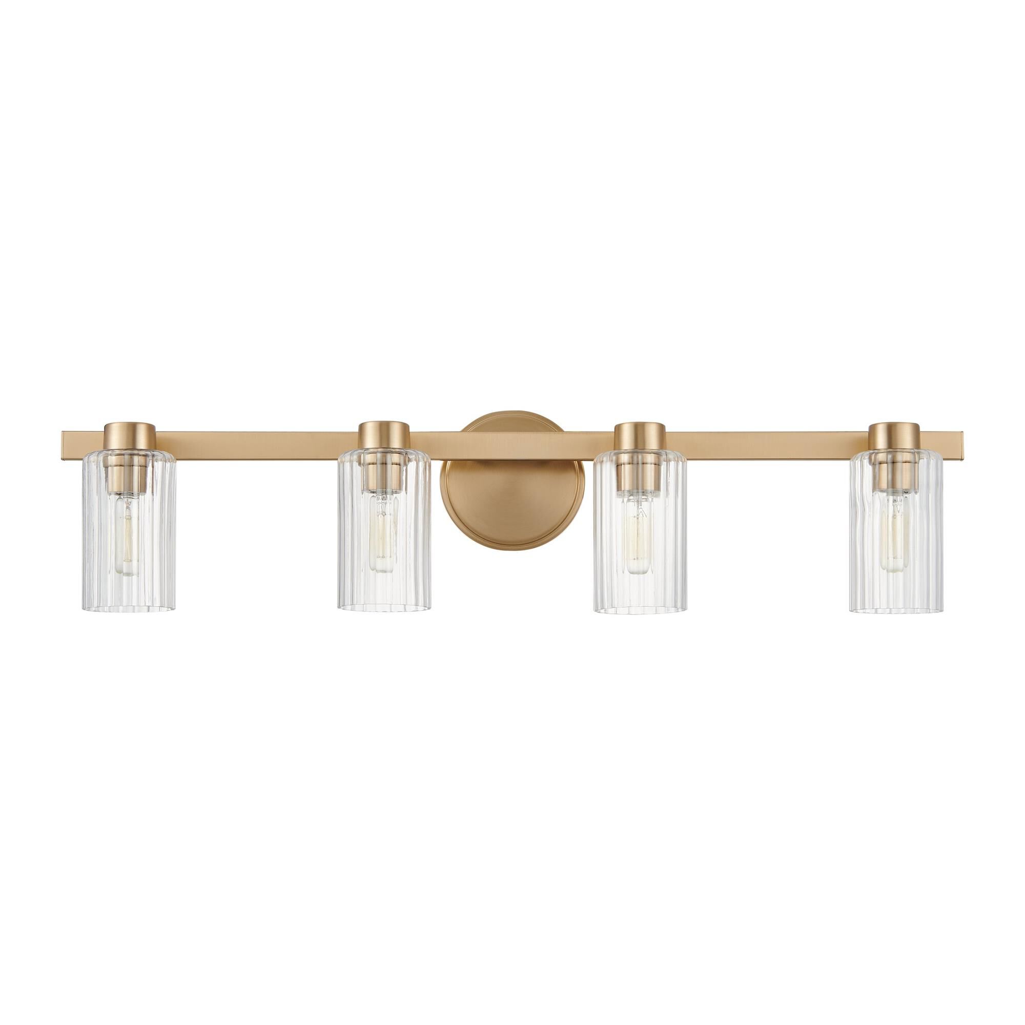 Shown in Champagne Gold finish and Clear Ribbed glass