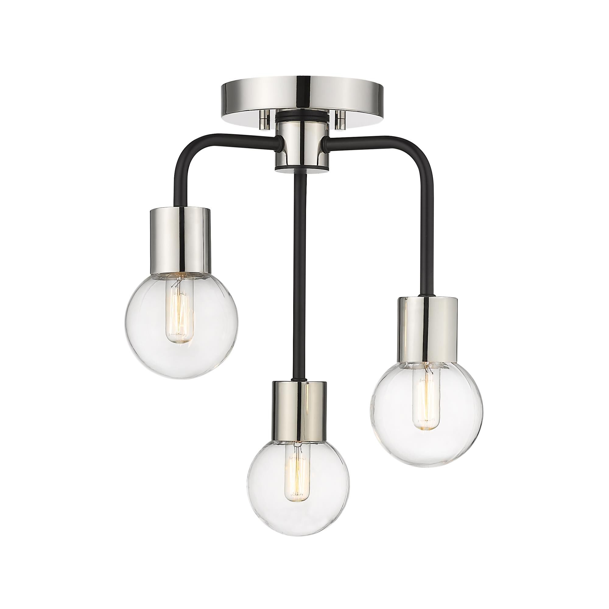 Shown in Matte Black + Polished Nickel finish and Glass shade