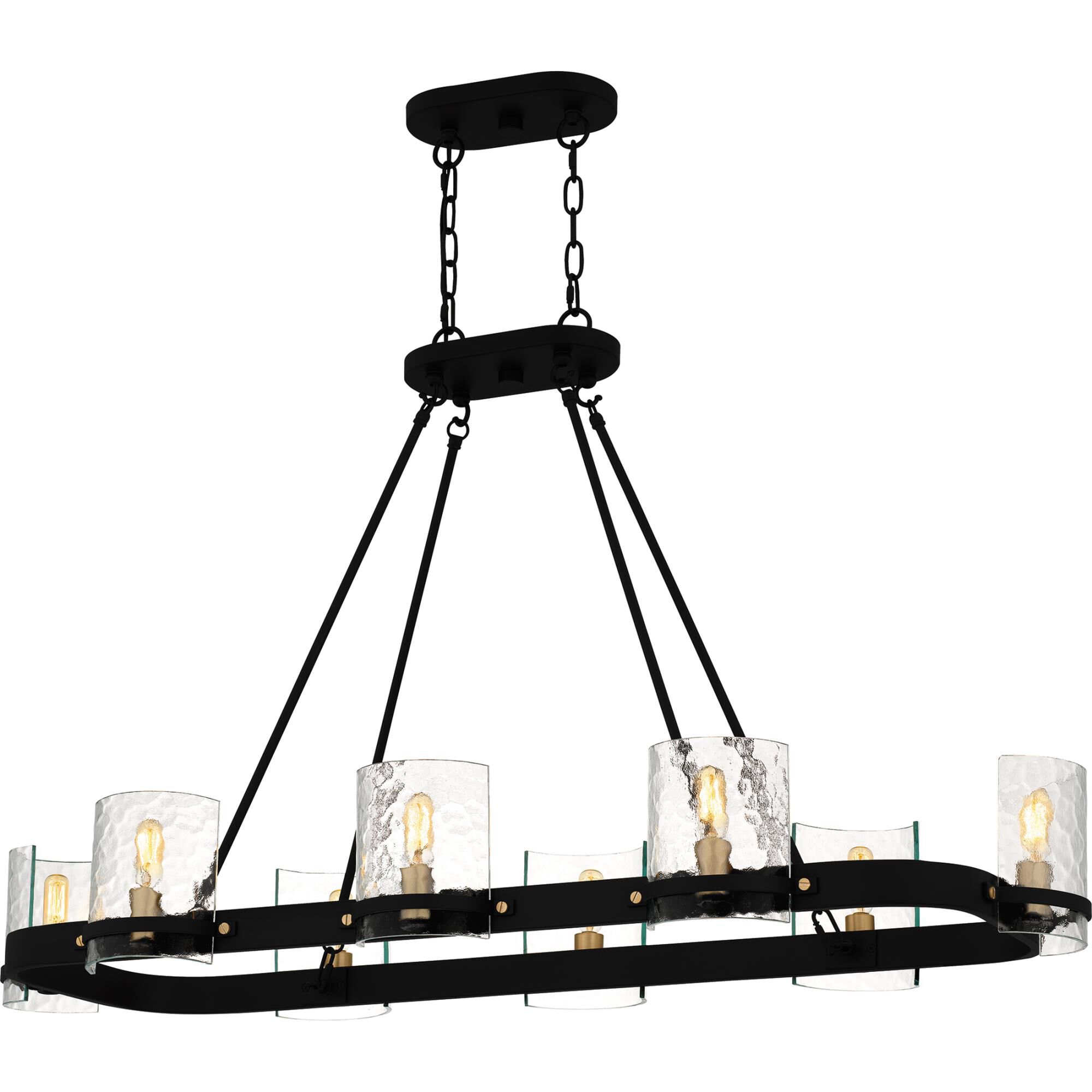 Shown in Matte Black finish and Clear Hammered Glass shade