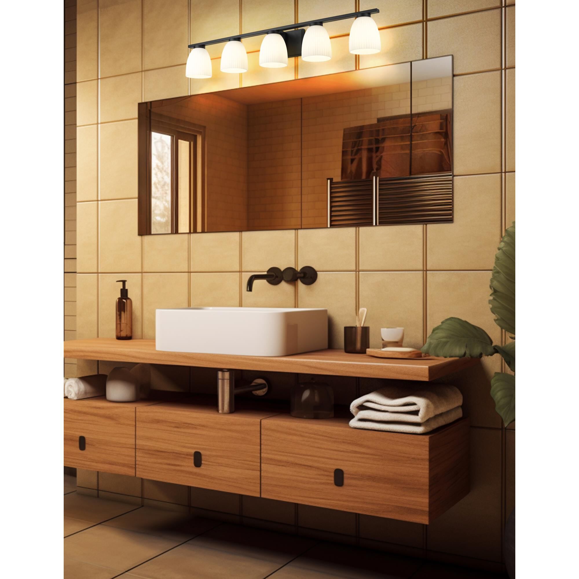 Shown in Matte Black finish and Matte Opal glass and Matte Opal shade