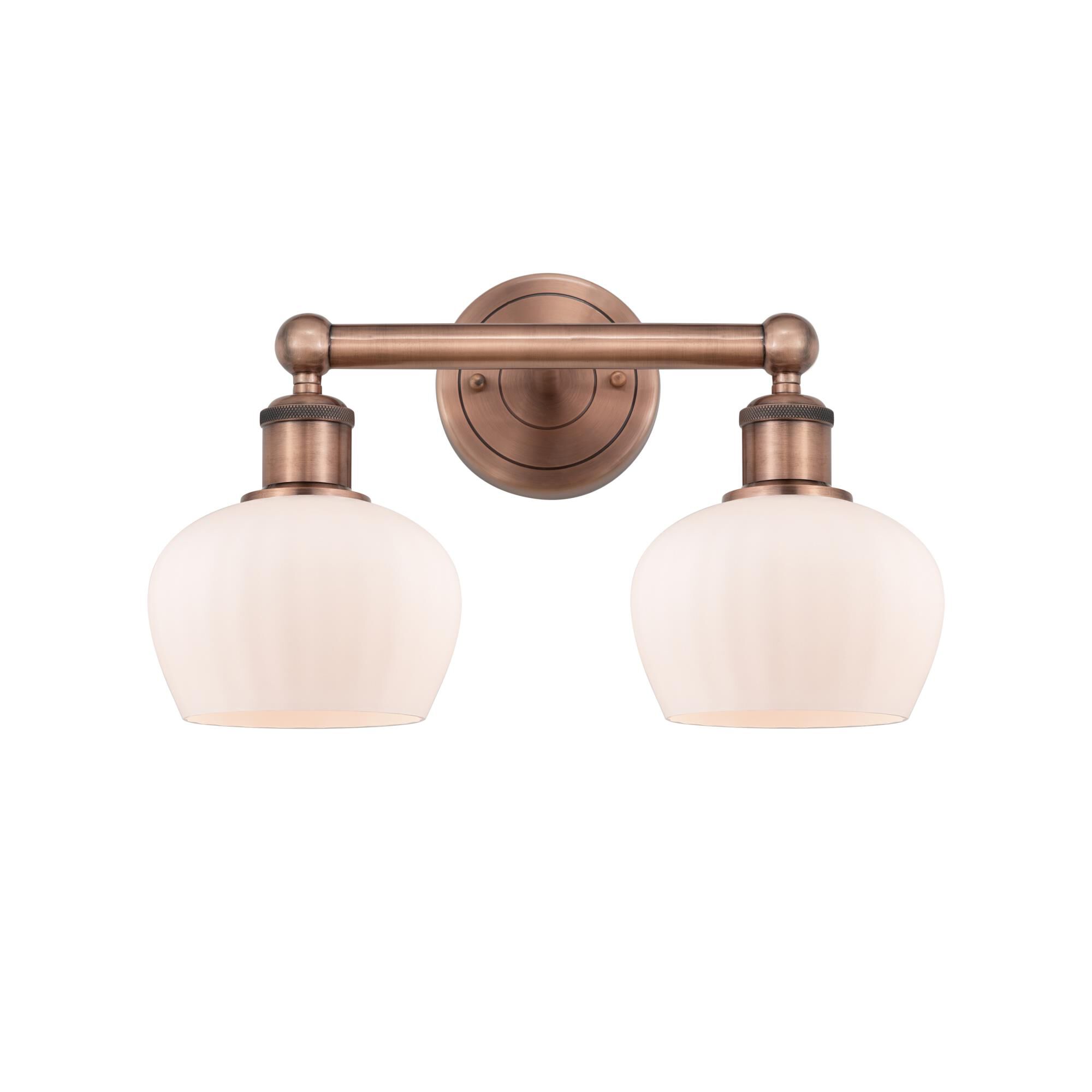 Shown in Antique Copper finish and Matte White glass