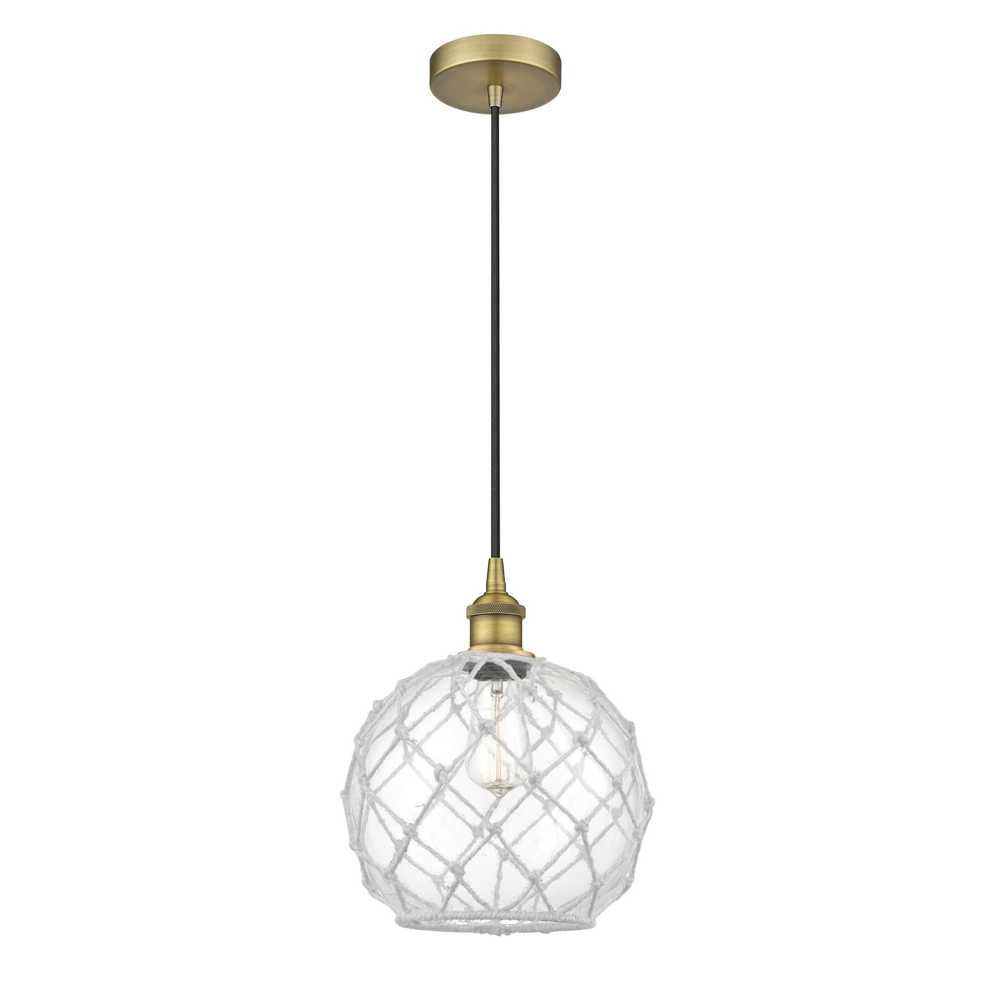Shown in Brushed Brass finish and Clear Large Farmhouse With White Rope glass