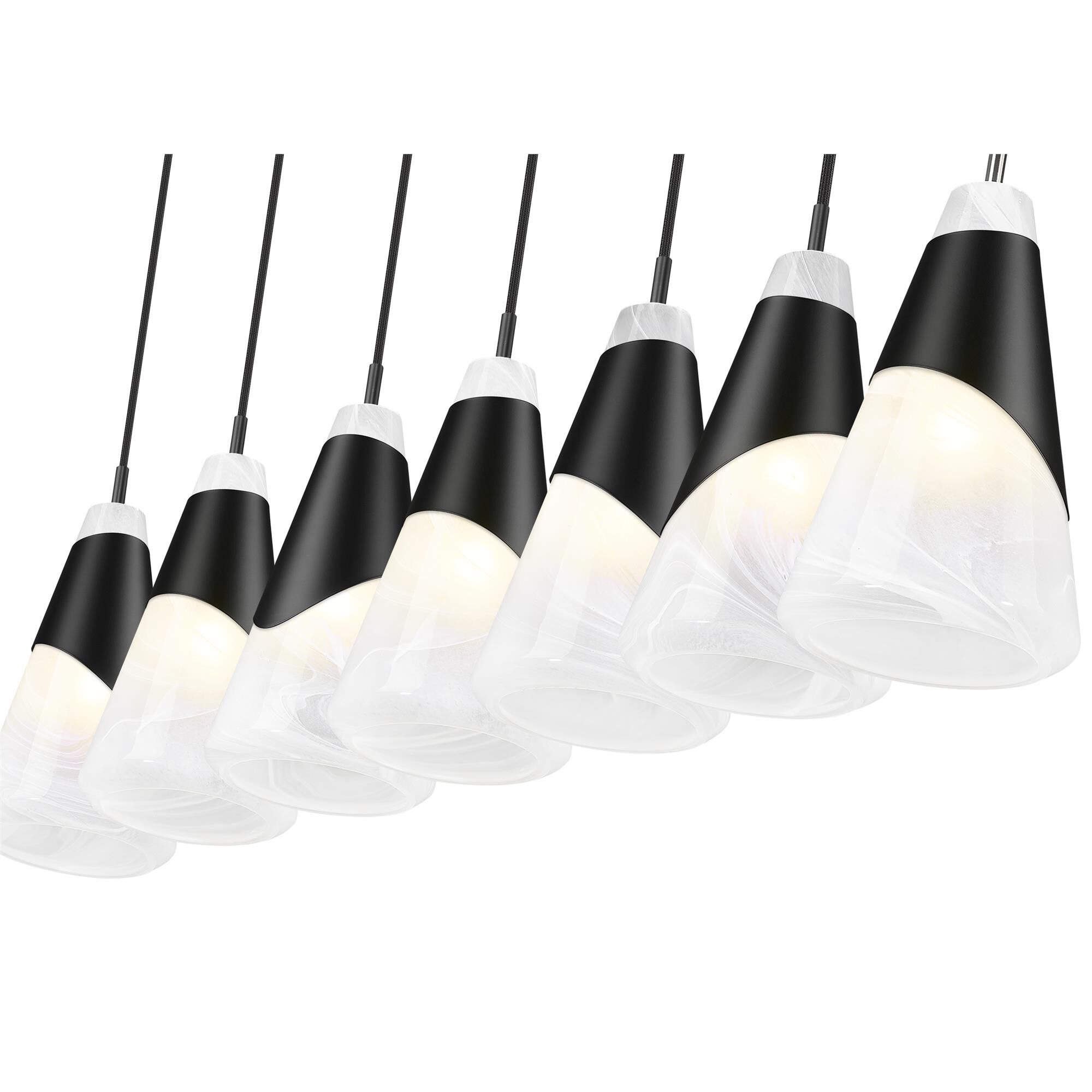 Shown in Matte Black finish and White Swirl glass and White Swirl shade