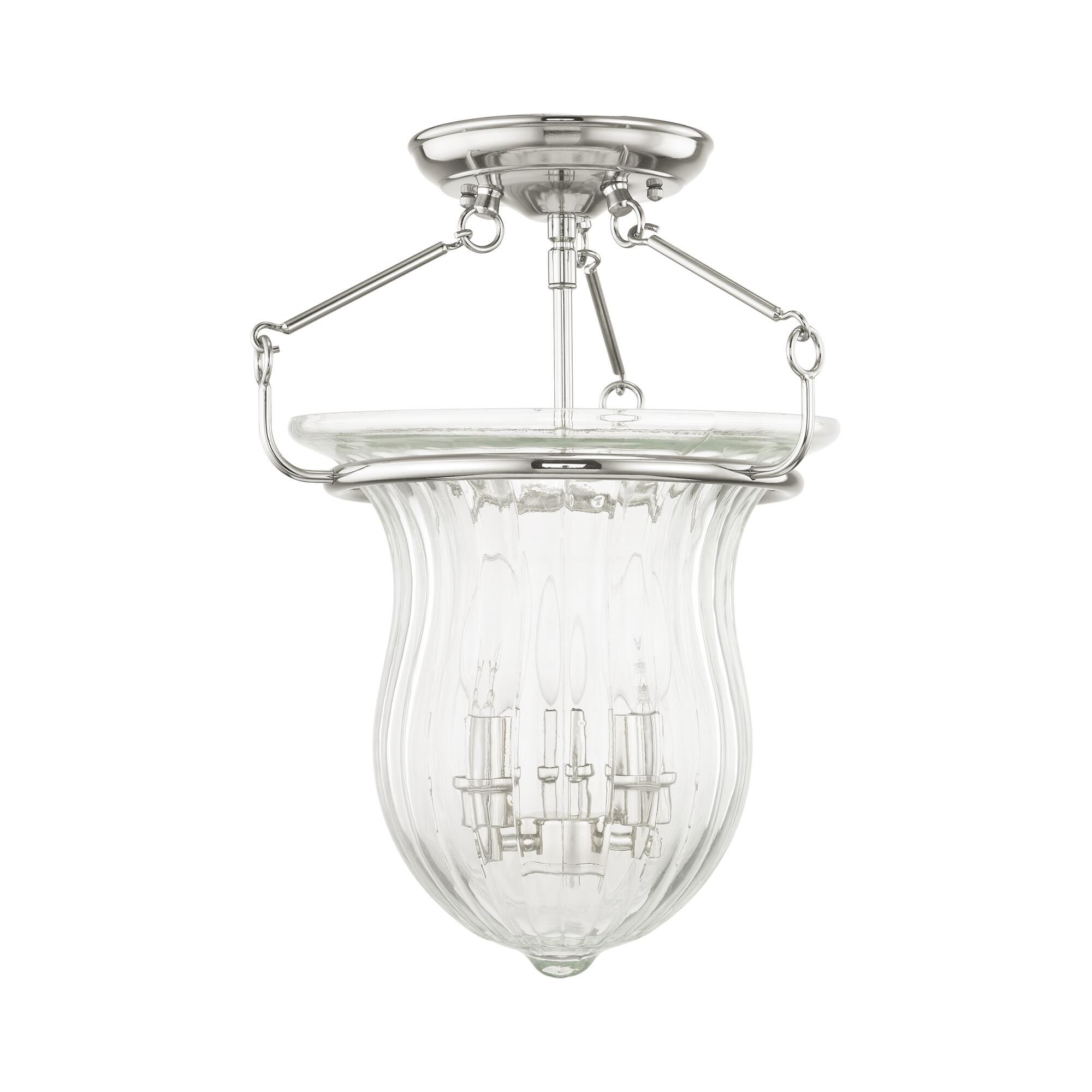 Shown in Polished Nickel finish and Hand Crafted Fluted Clear glass