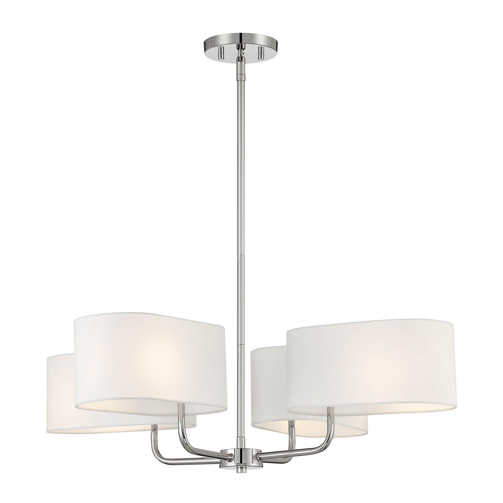 Shown in Polished Nickel finish and White Fabric Shade glass