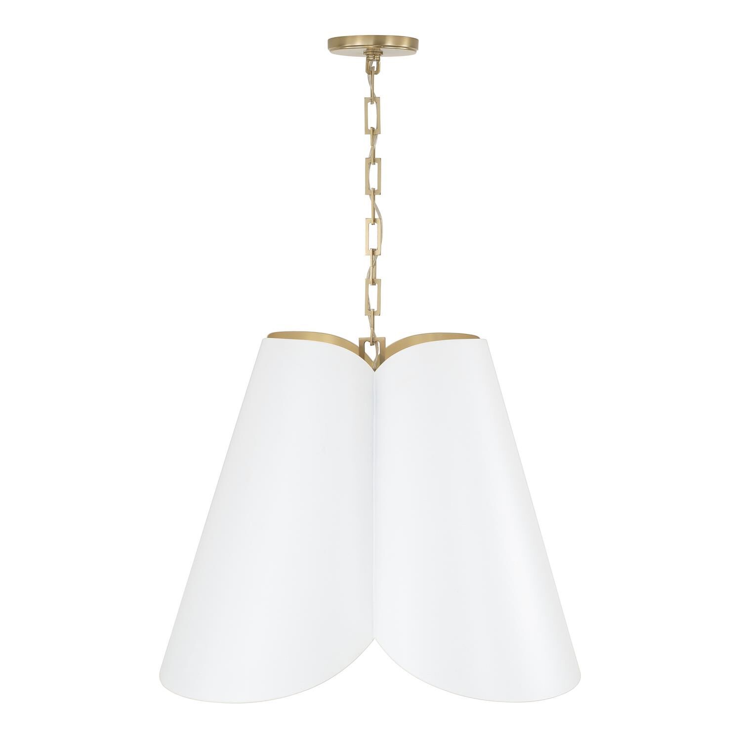 Shown in Matte Brass And White finish and White Metal  With Painted Matte Brass Interior shade