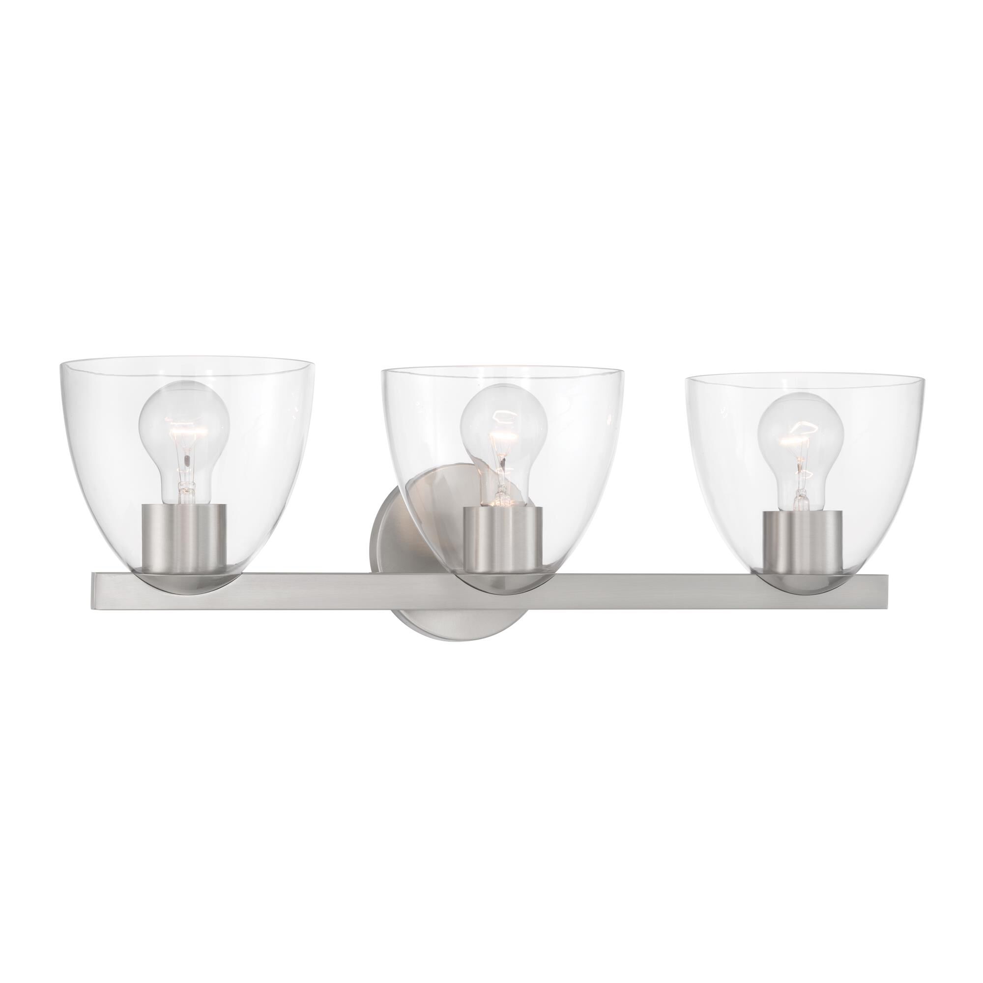 Shown in Brushed Nickel finish and Clear glass