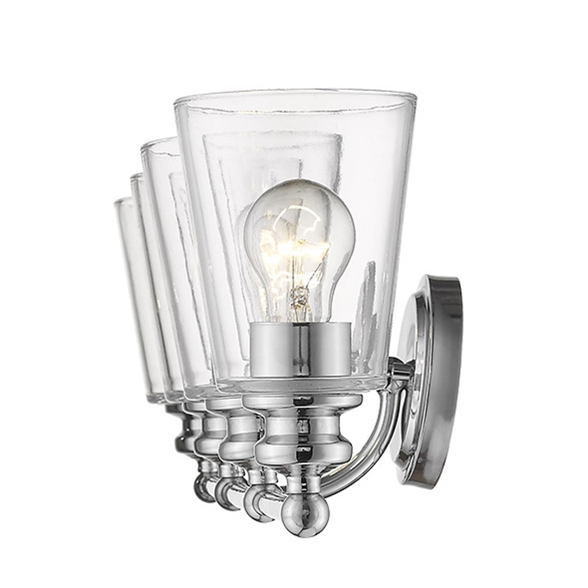 Shown in Chrome finish and Clear glass and Clear, Cone Shaped Glass shade