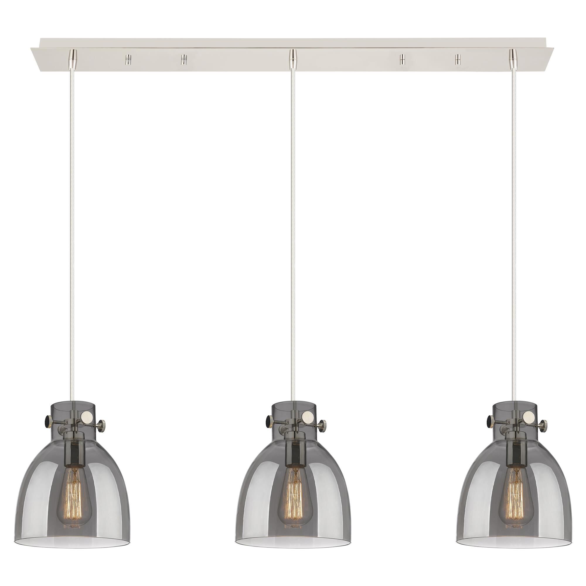 Shown in Polished Nickel finish and Light Smoke glass and Light Smoke Glass shade