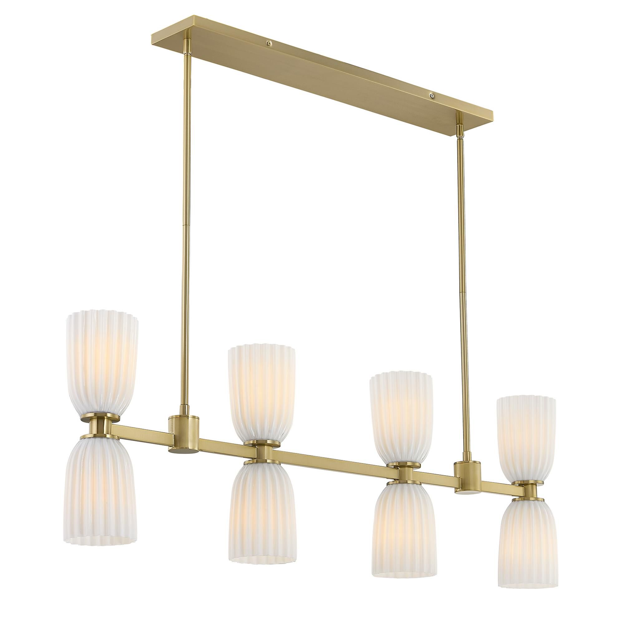 Shown in Noble Brass finish and White Opal Ribbed glass