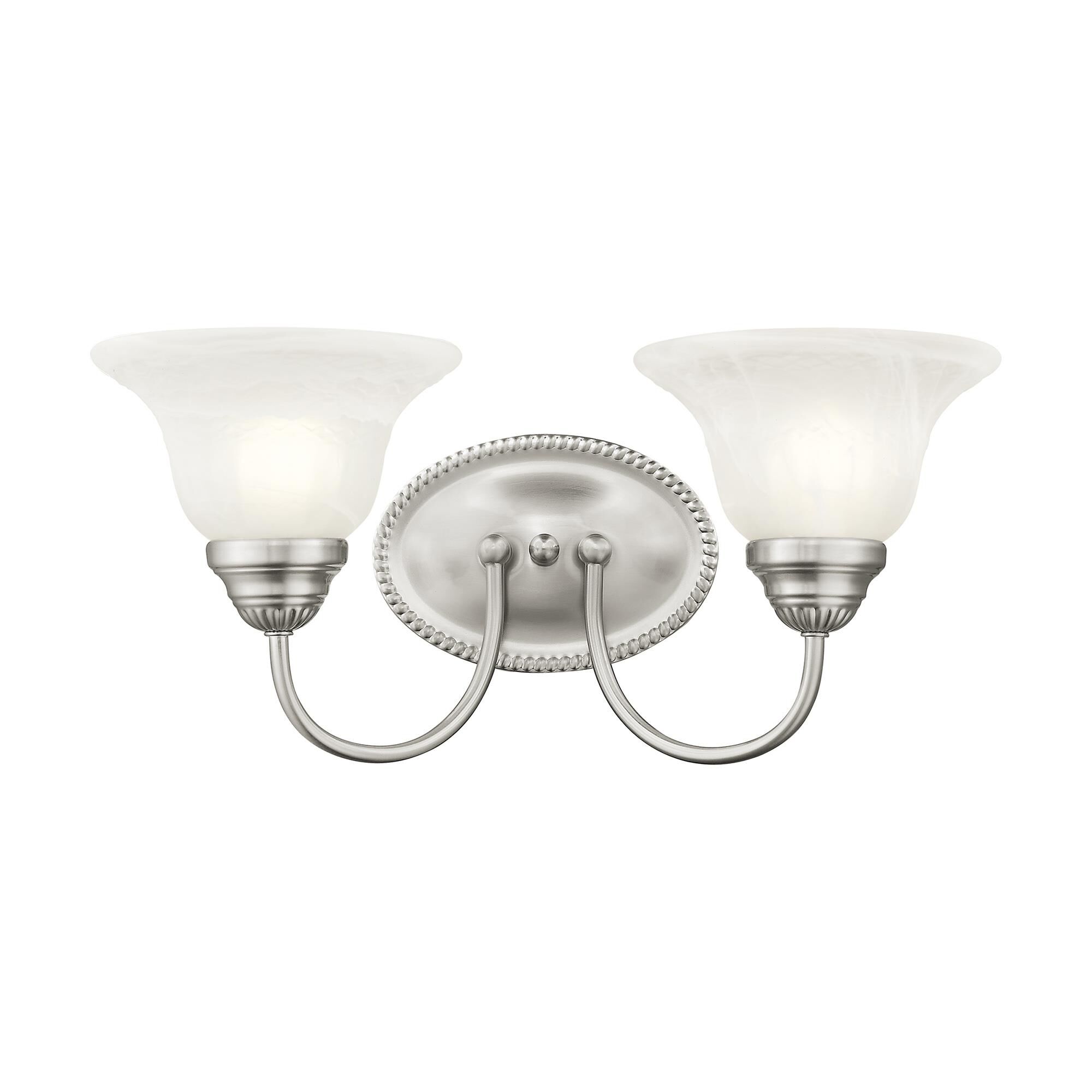 Shown in Brushed Nickel finish and White Alabaster glass