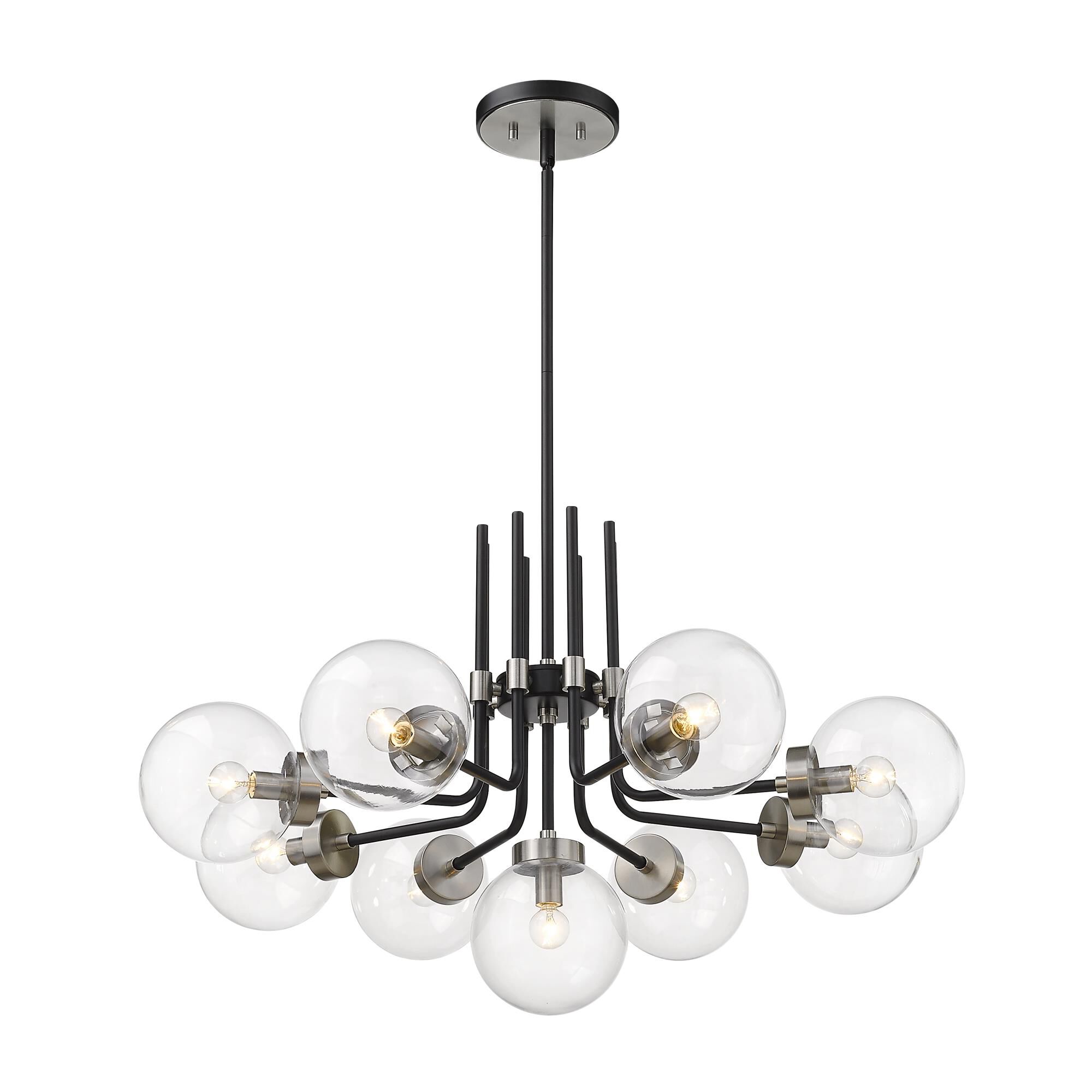 Shown in Matte Black + Brushed Nickel finish and Glass shade