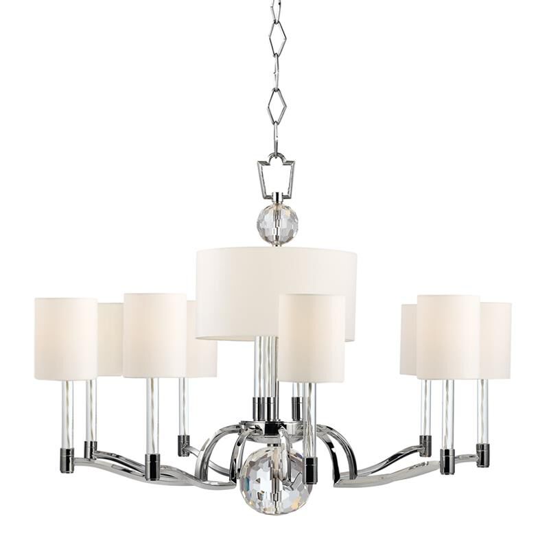 Shown in Polished Nickel finish and Off White Faux Silk shade