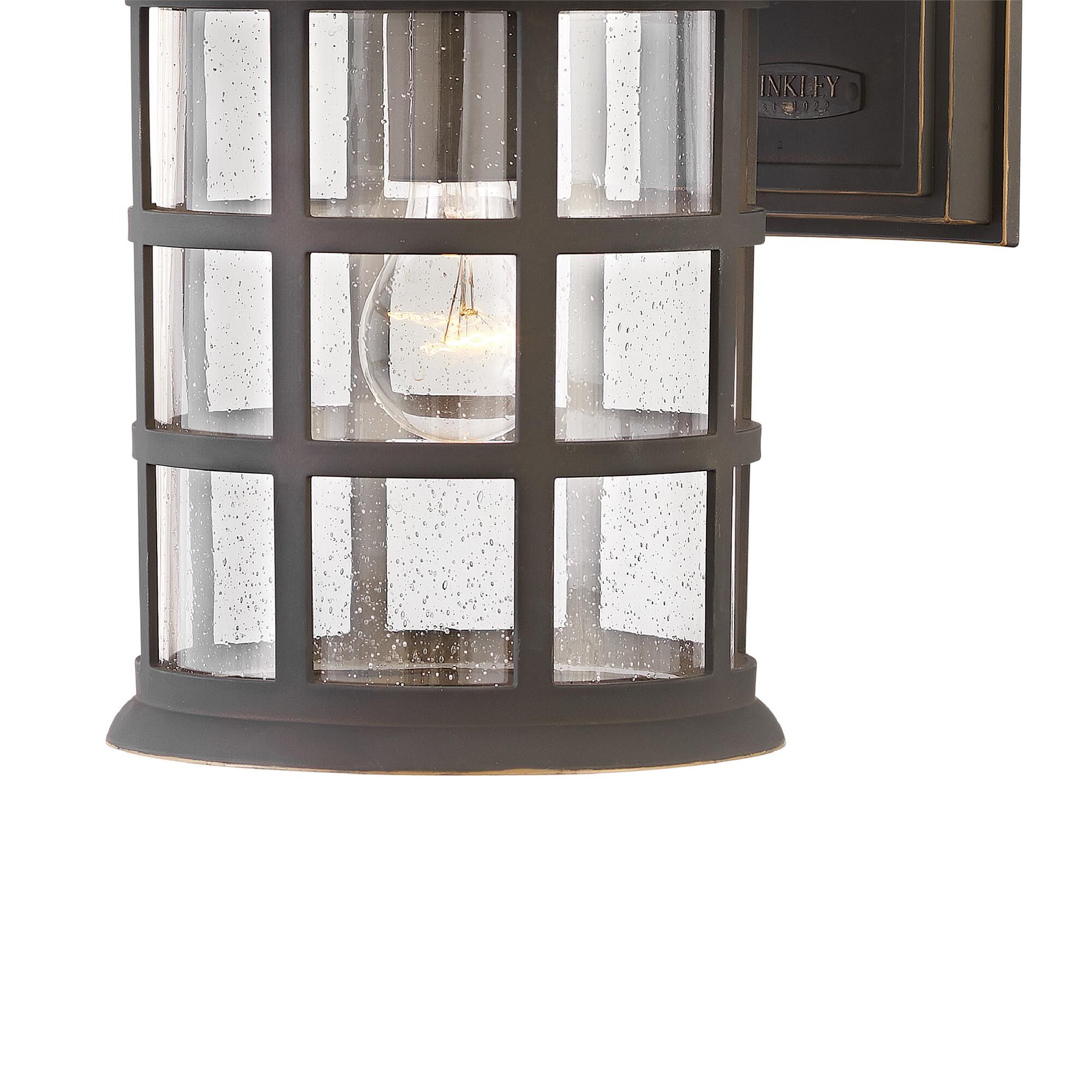 Shown in Oil Rubbed Bronze finish and Clear Seedy glass