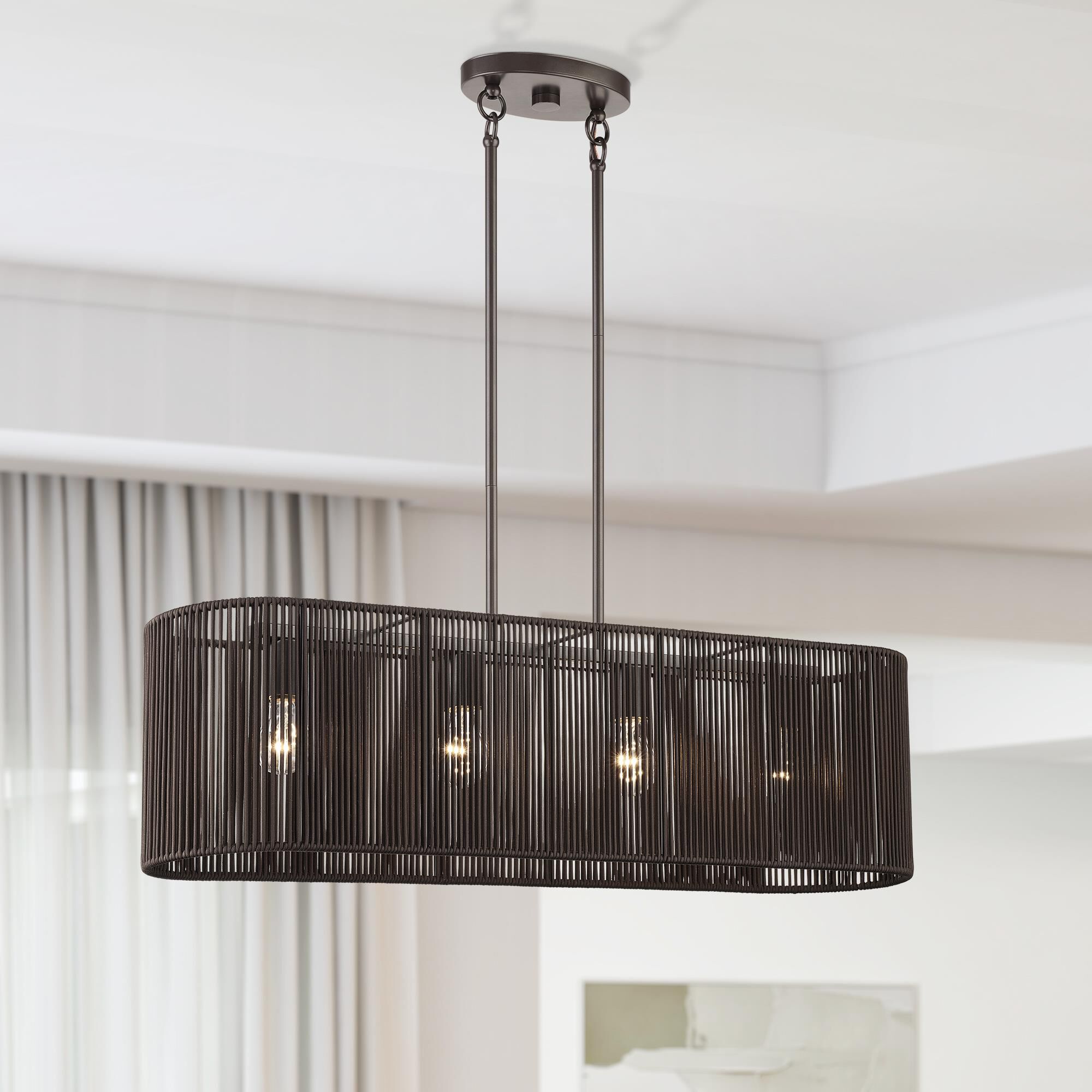 Shown in English Bronze finish and Hand-Woven Dark Chocolate Color Polyester Rope shade