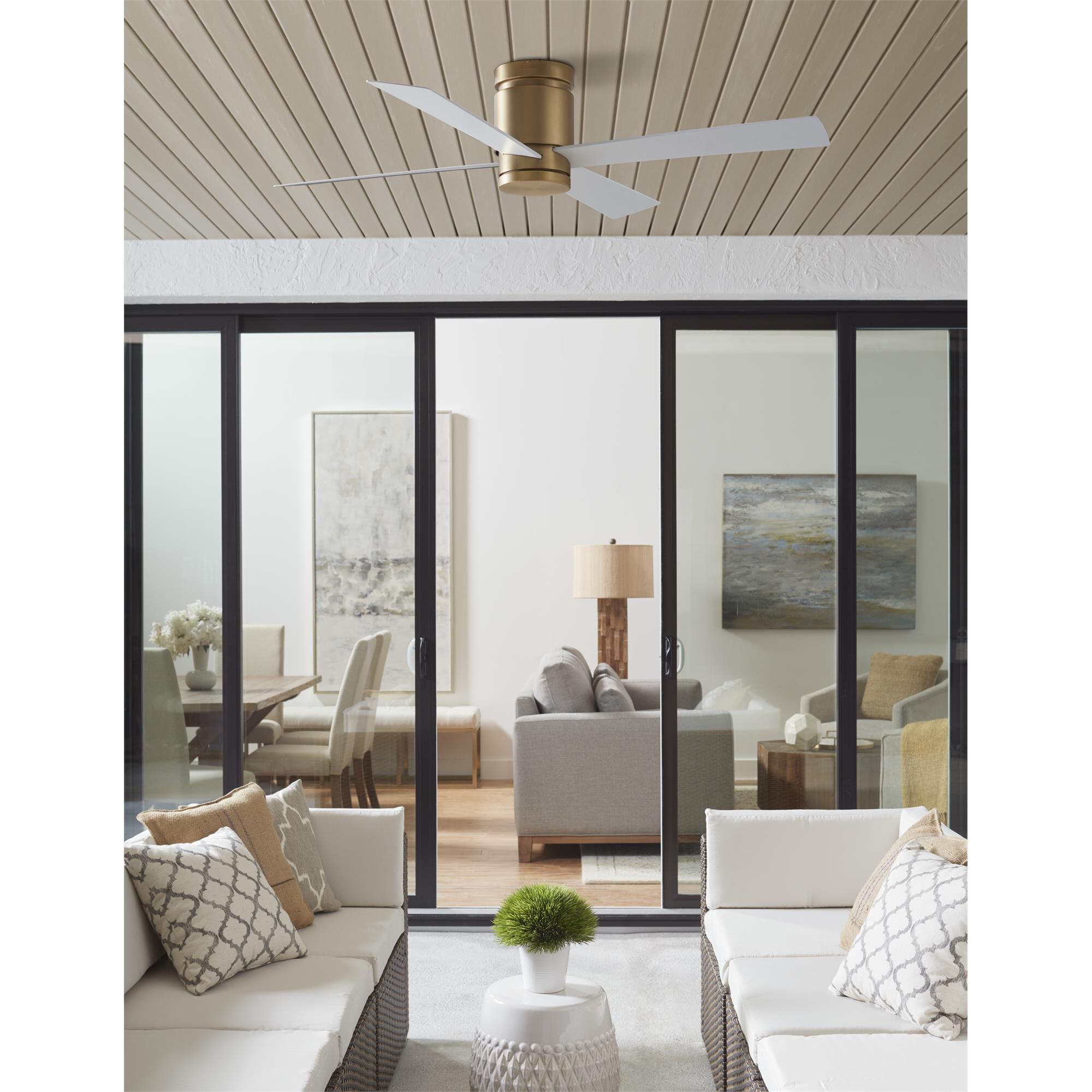 Shown in Brushed Satin Brass finish and Opal Frosted glass