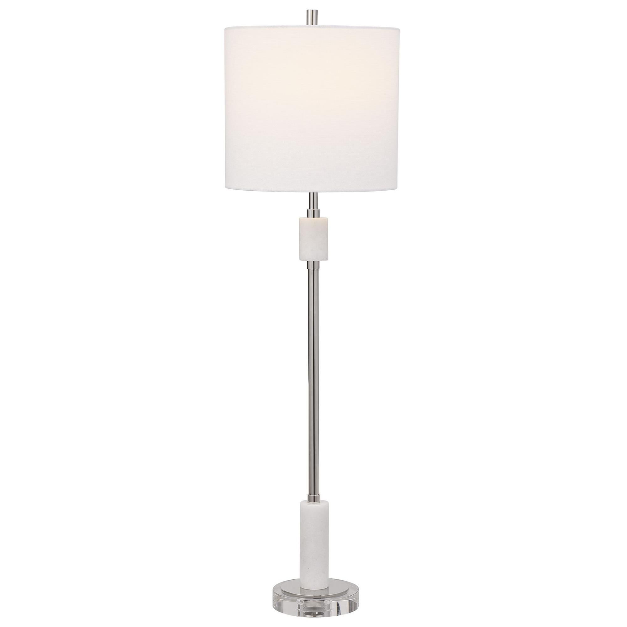Shown in Showcasing A Transitional Elegance, This Buffet Lamp Features A Plated Polished Nickel Finish With S finish and Round Hardback  With Linning Background shade