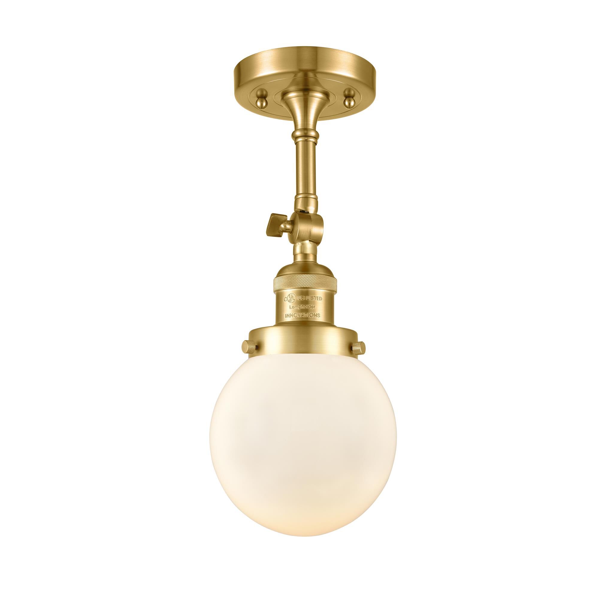 Shown in Satin Gold finish and Frosted glass and None accent