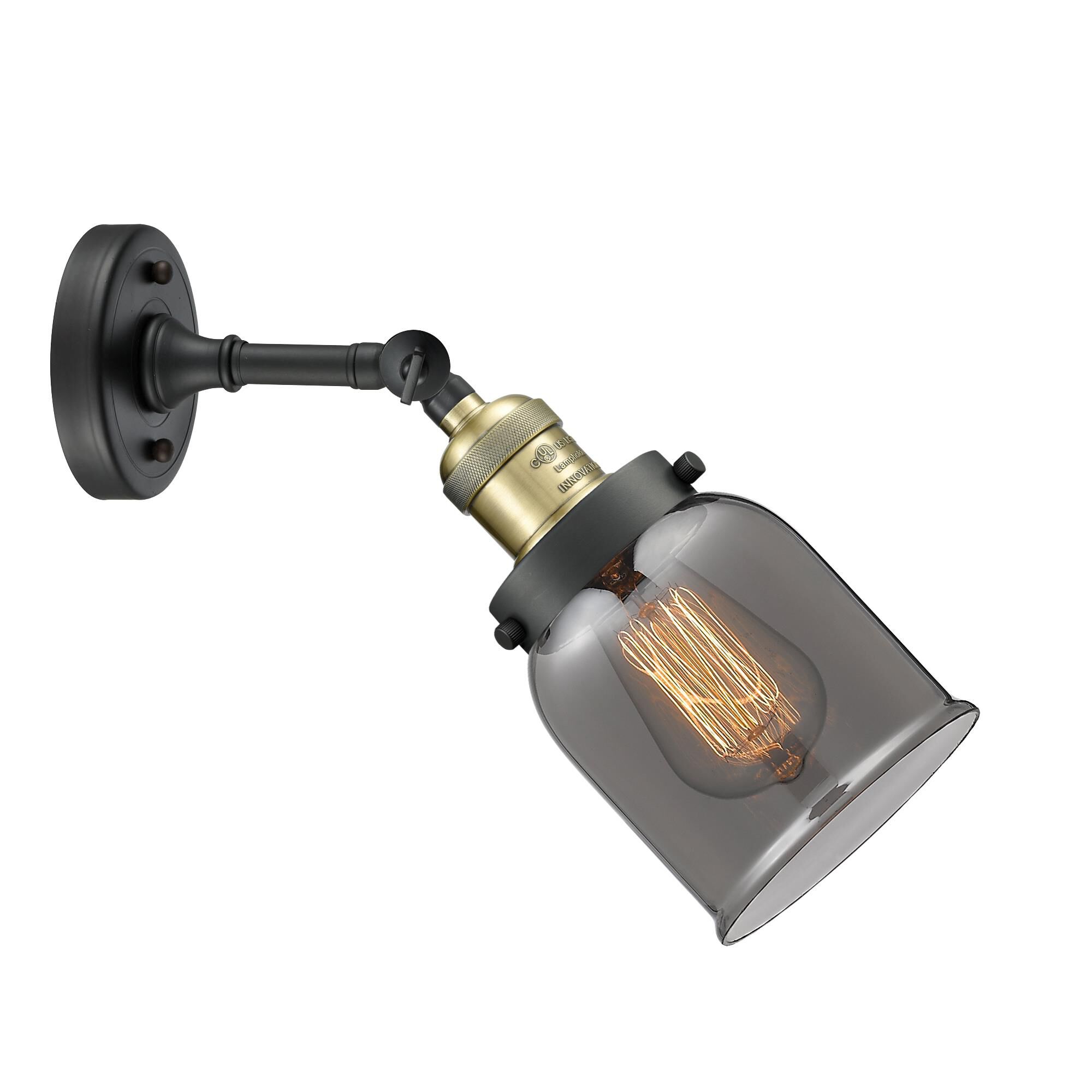Shown in Black Antique Brass finish and Plated Smoked glass and None accent