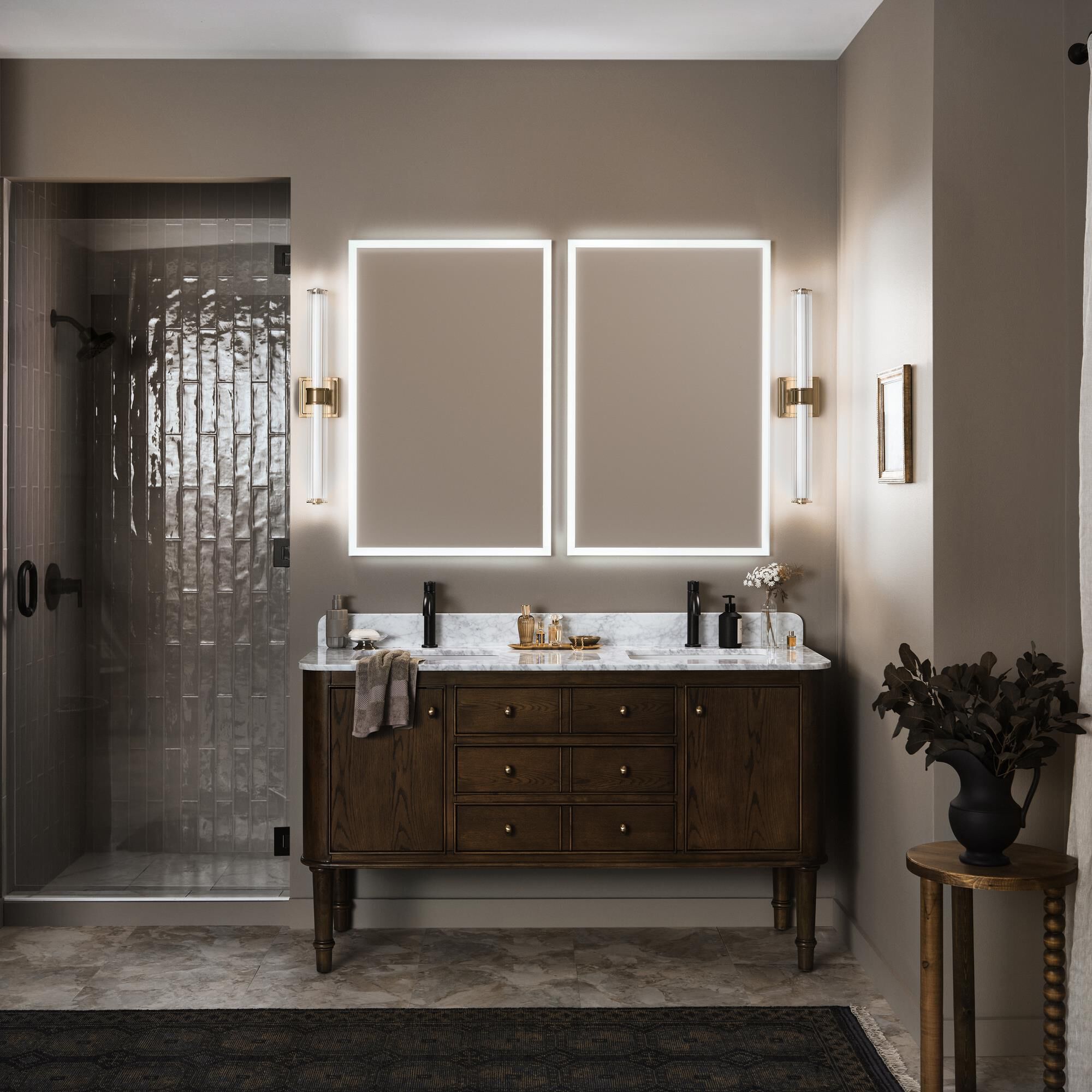 Shown in Champagne Bronze finish and Clear Fluted glass