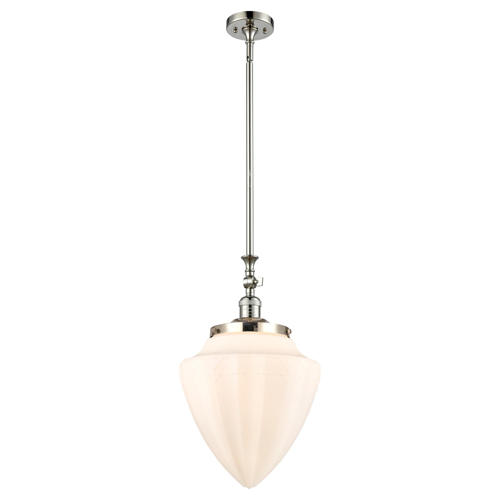 Shown in Polished Nickel finish and Matte White glass