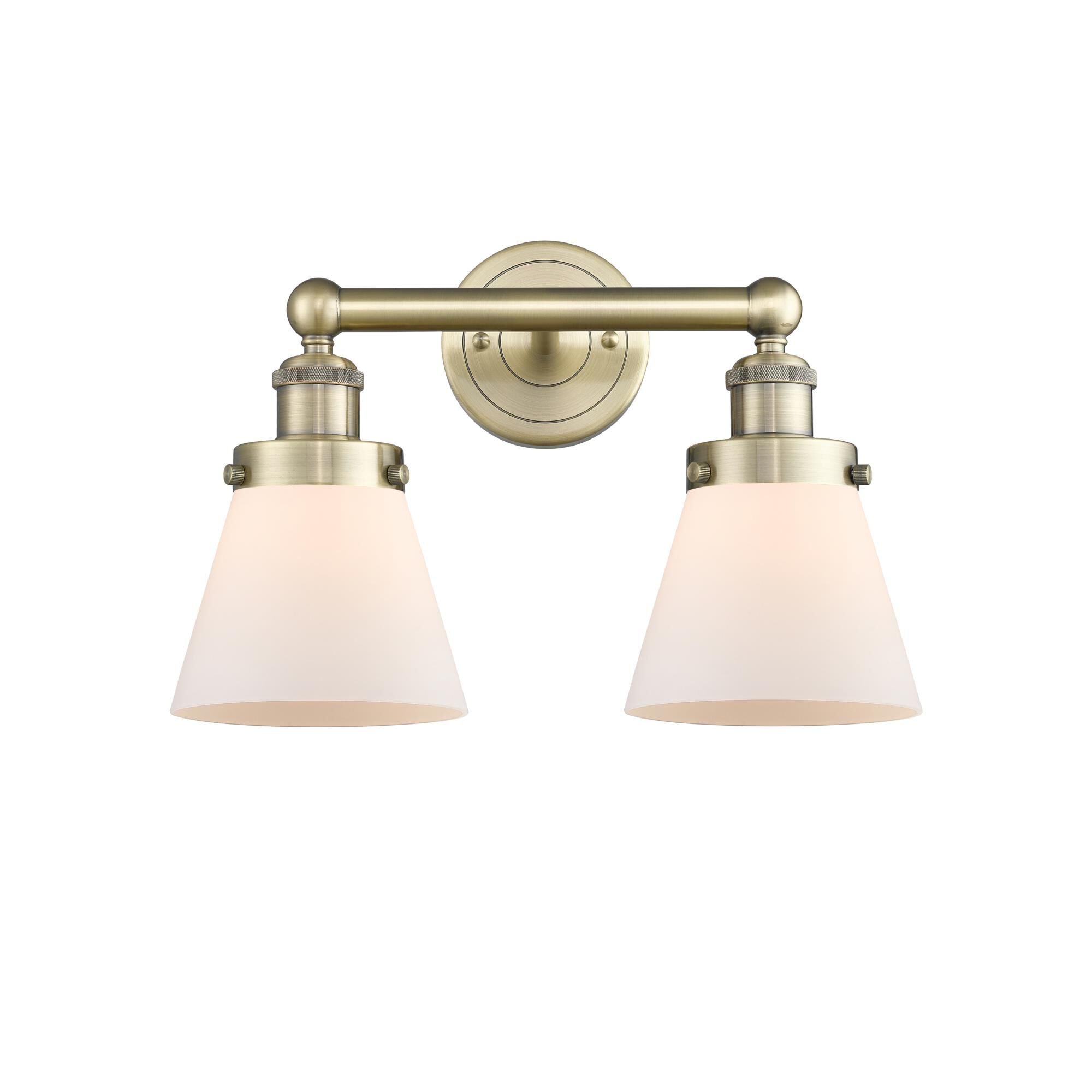 Shown in Antique Brass finish and Matte White glass