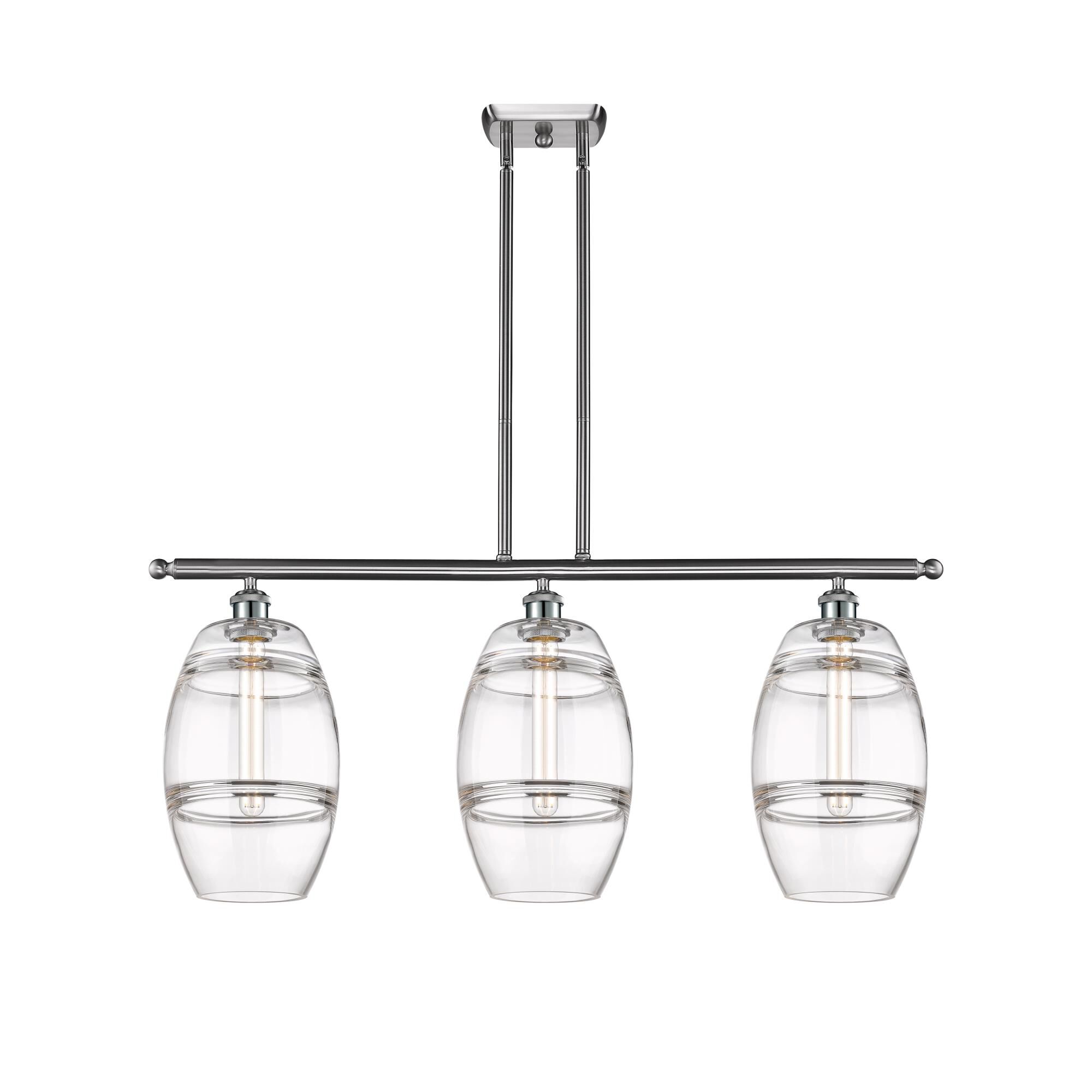 Shown in Brushed Satin Nickel finish and Clear glass