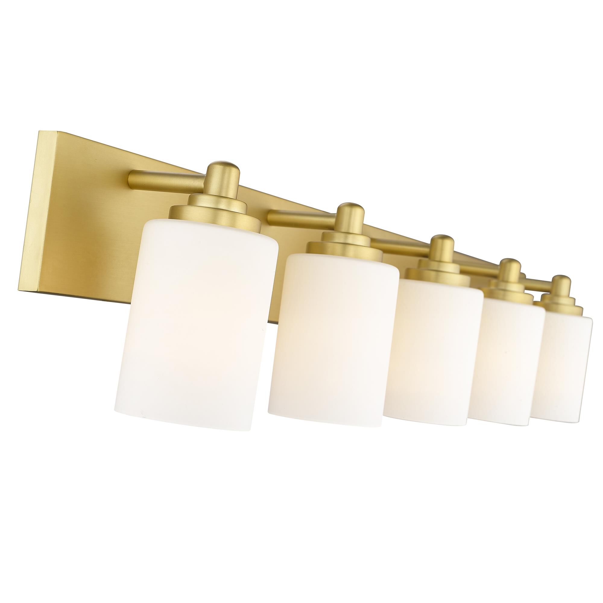 Shown in Brushed Gold finish and White glass