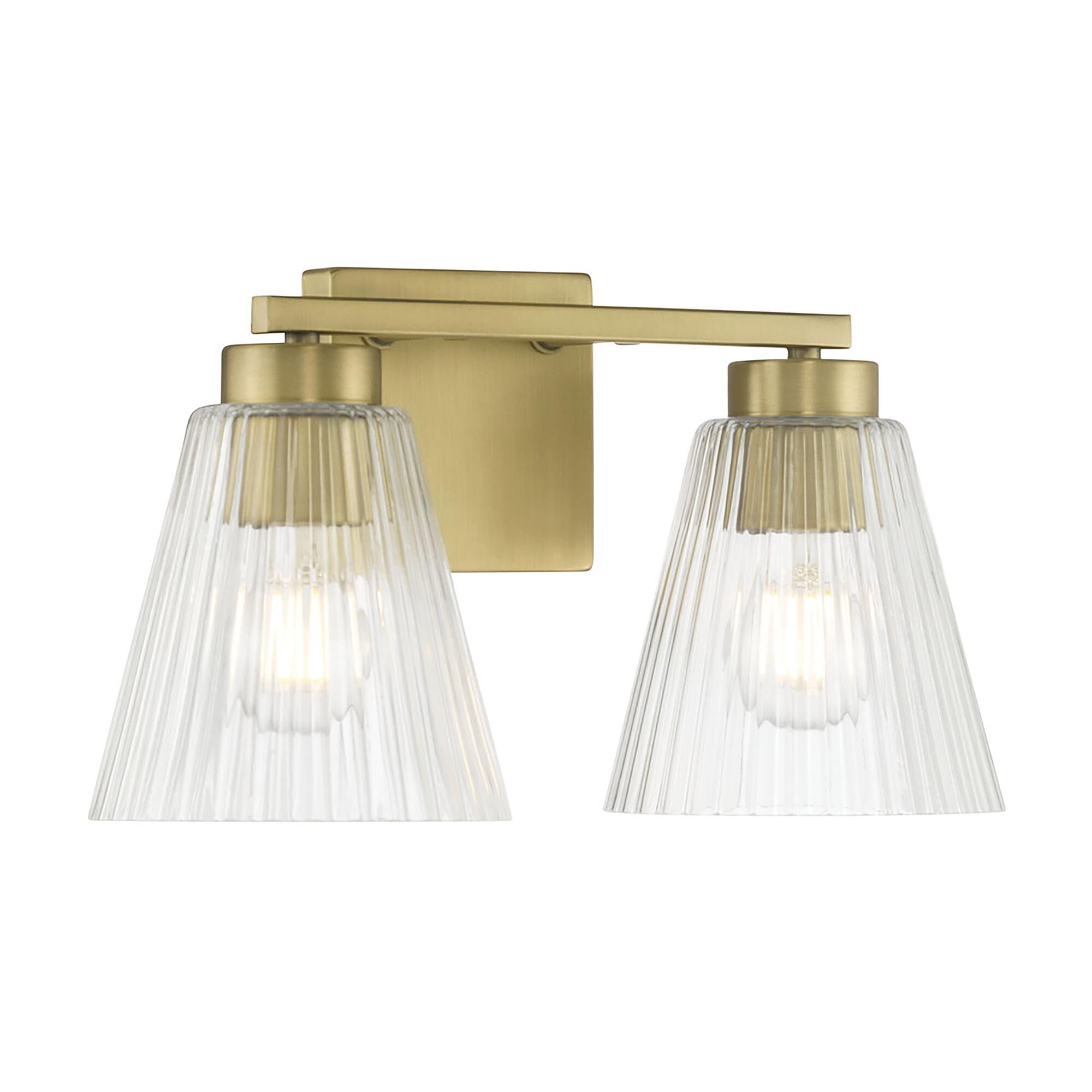 Shown in Vintage Brass finish and Clear Striated glass