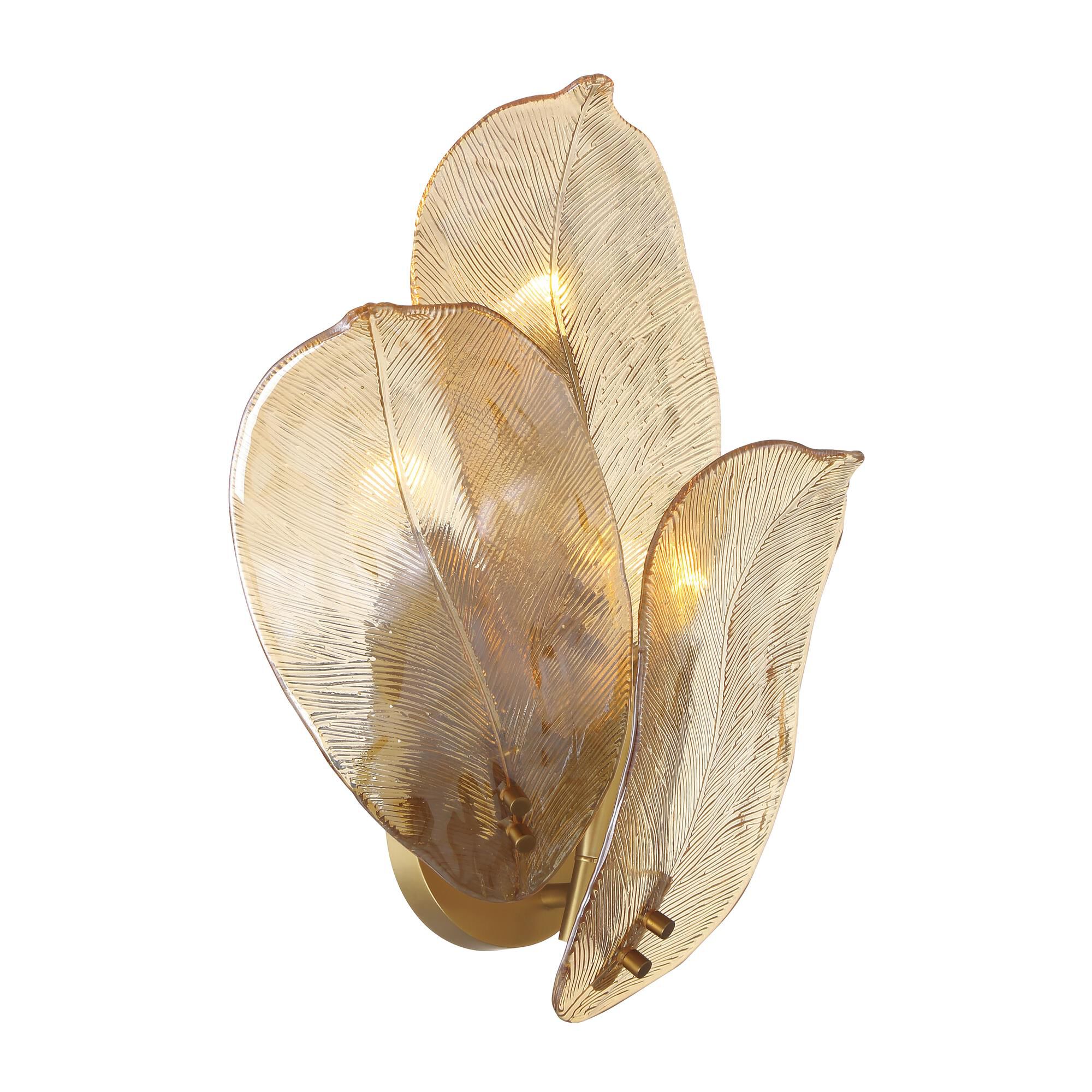 Shown in Legacy Brass finish and Amber Handmade glass