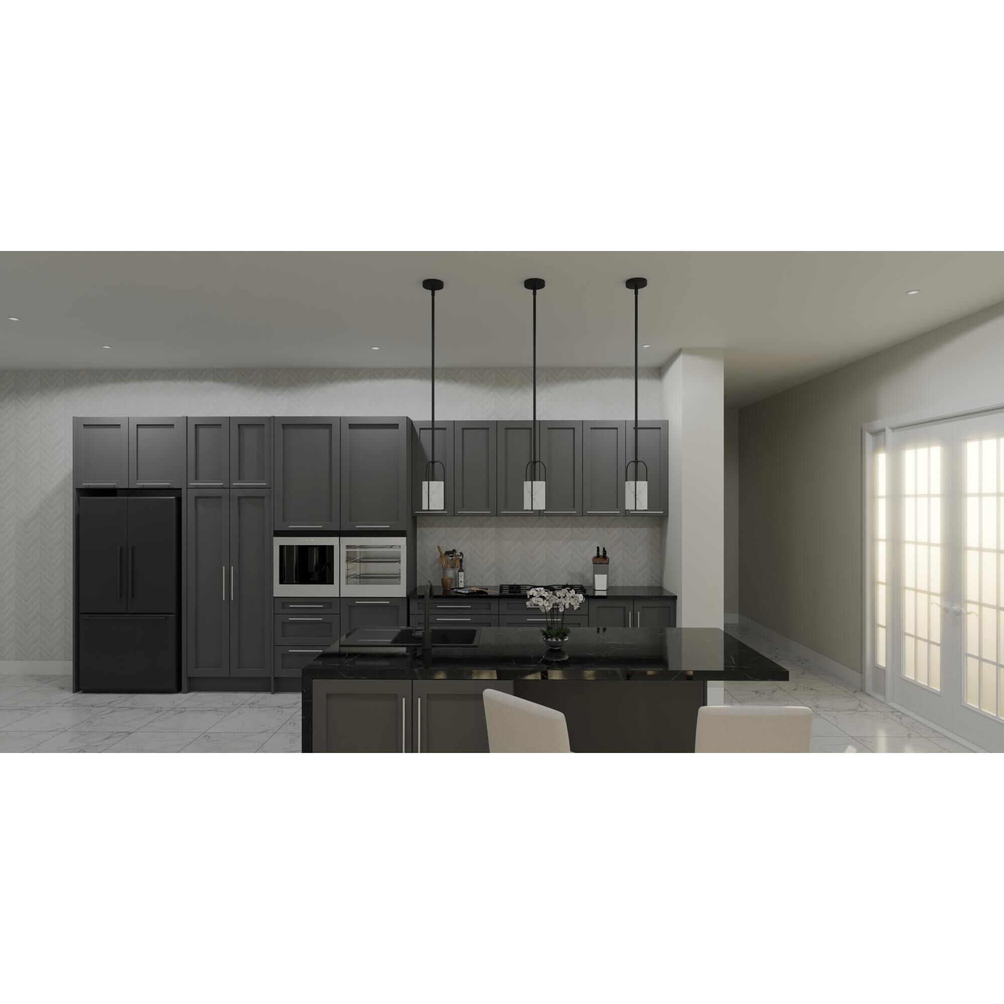 Shown in Matte Black finish and Alabaster glass