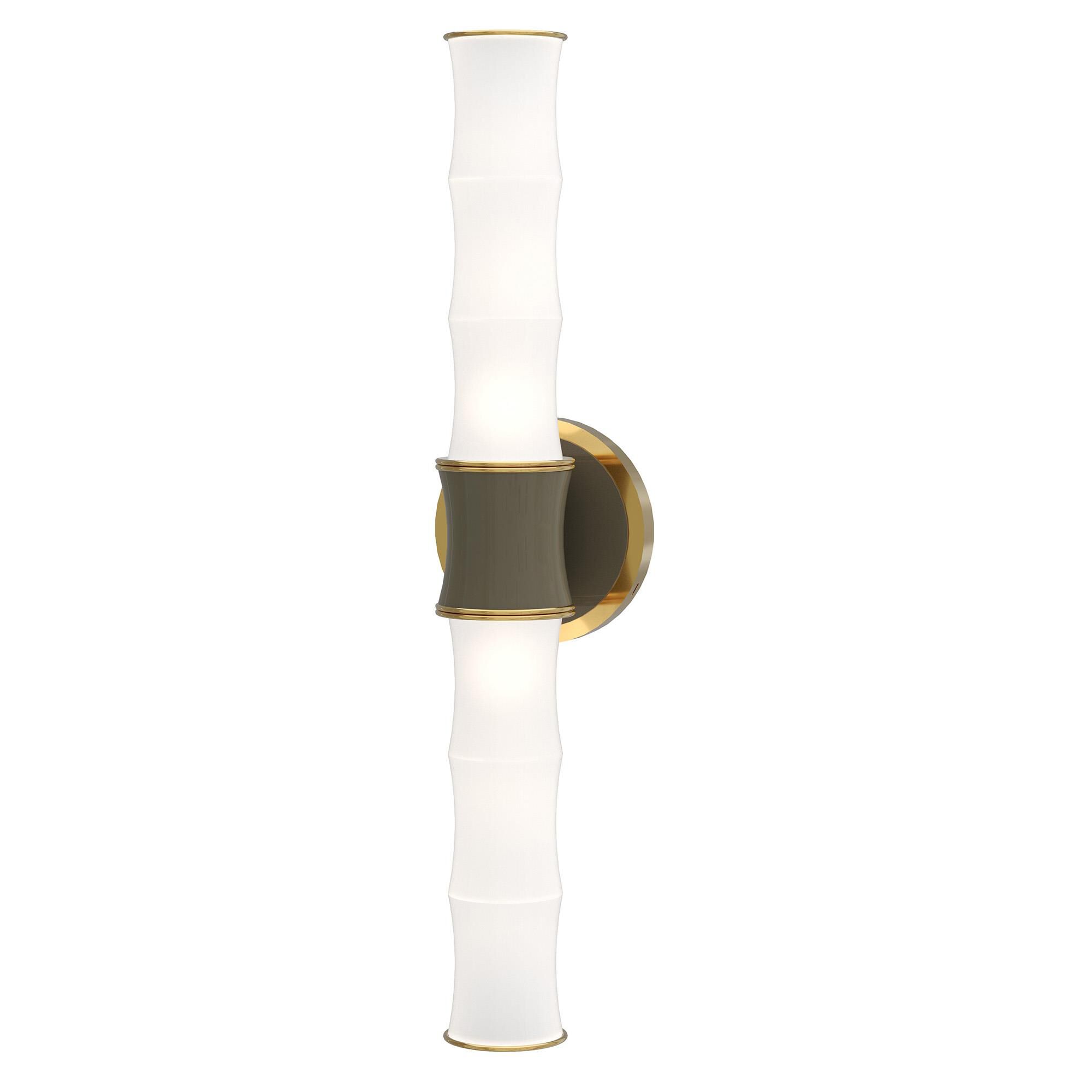 Shown in Smokey Taupe finish and White Frosted glass and Modern Brass accent
