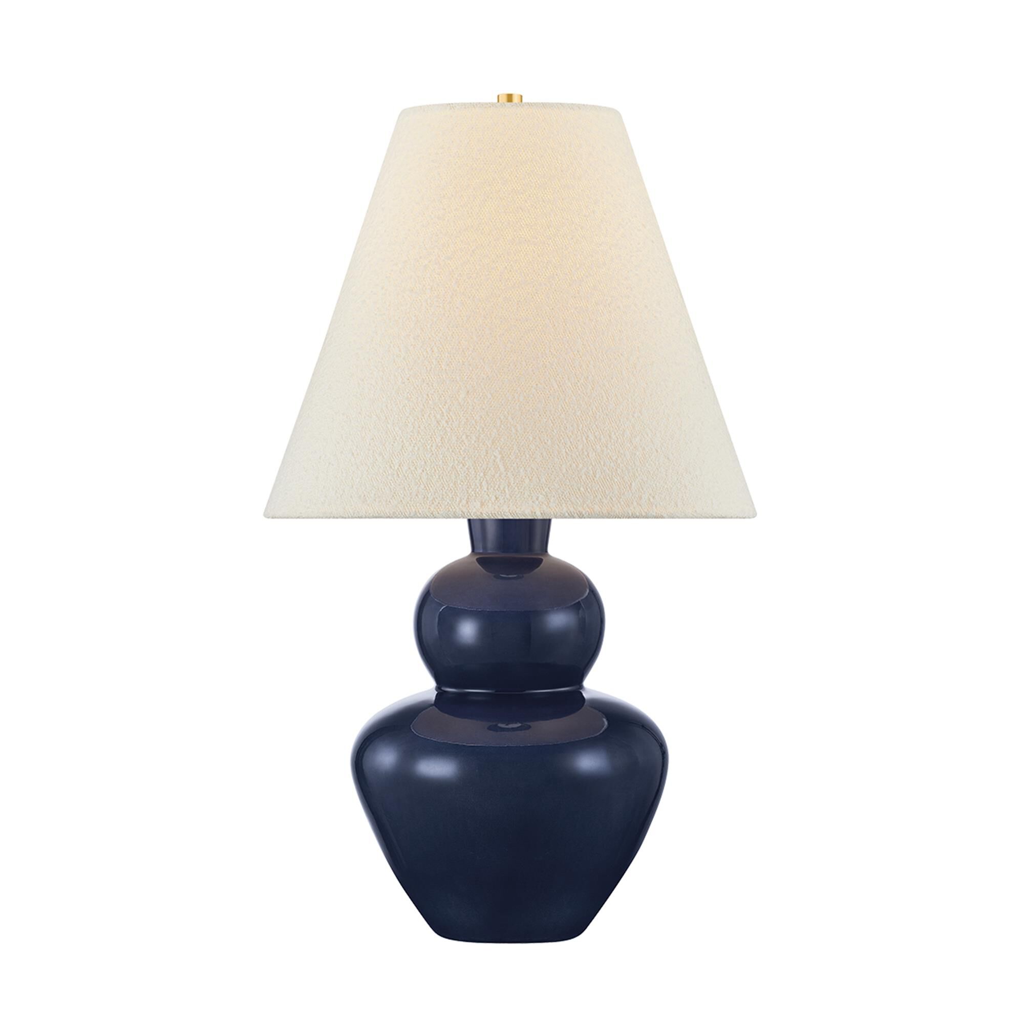 Shown in Aged Brass and Ceramic Egyptian Blue finish and Boucle shade