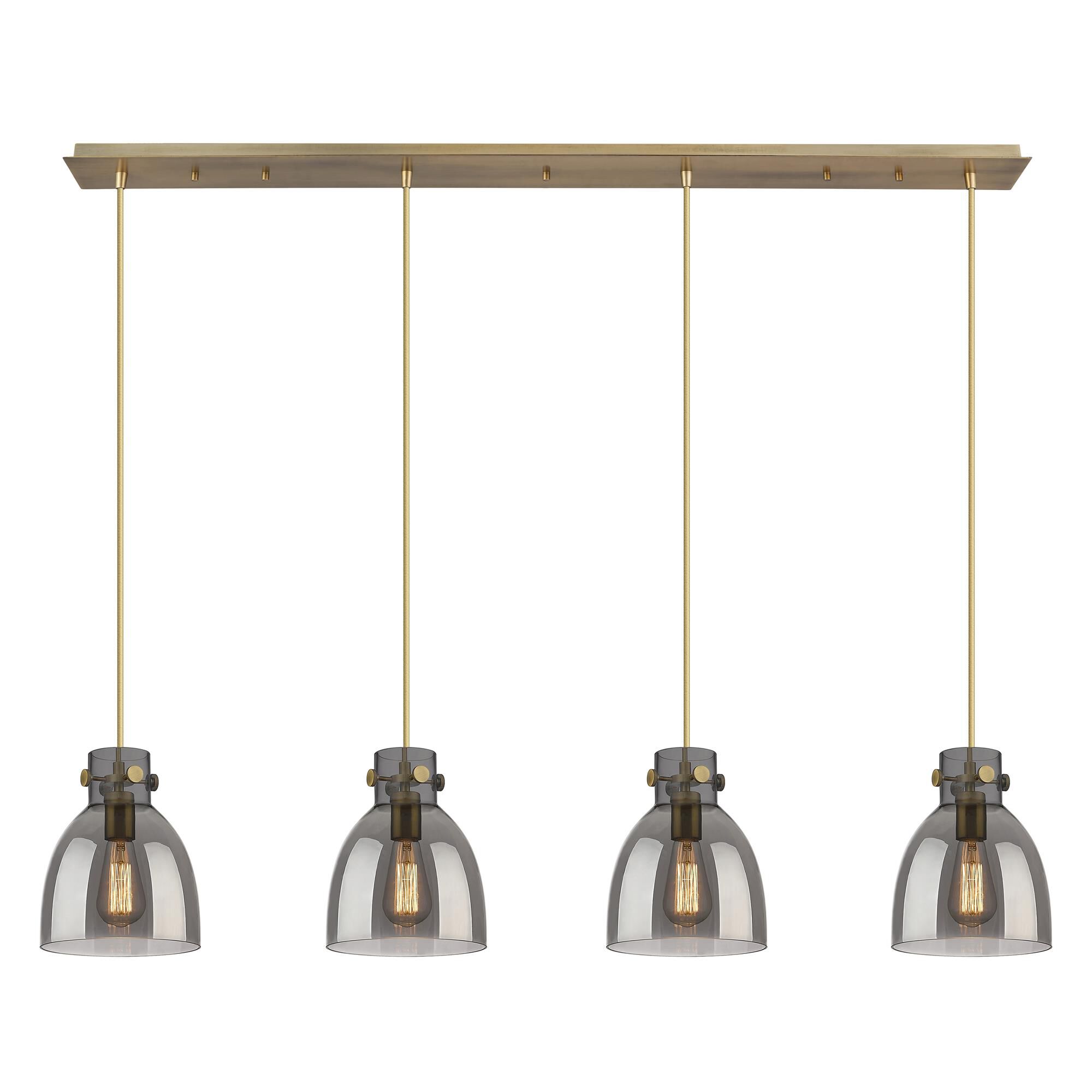 Shown in Brushed Brass finish and Light Smoke glass and Light Smoke Glass shade