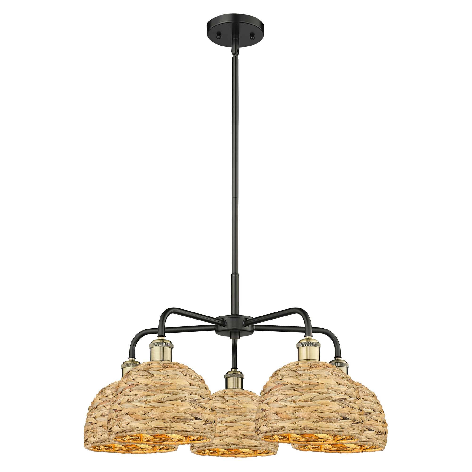 Shown in Black Antique Brass finish and Natural shade