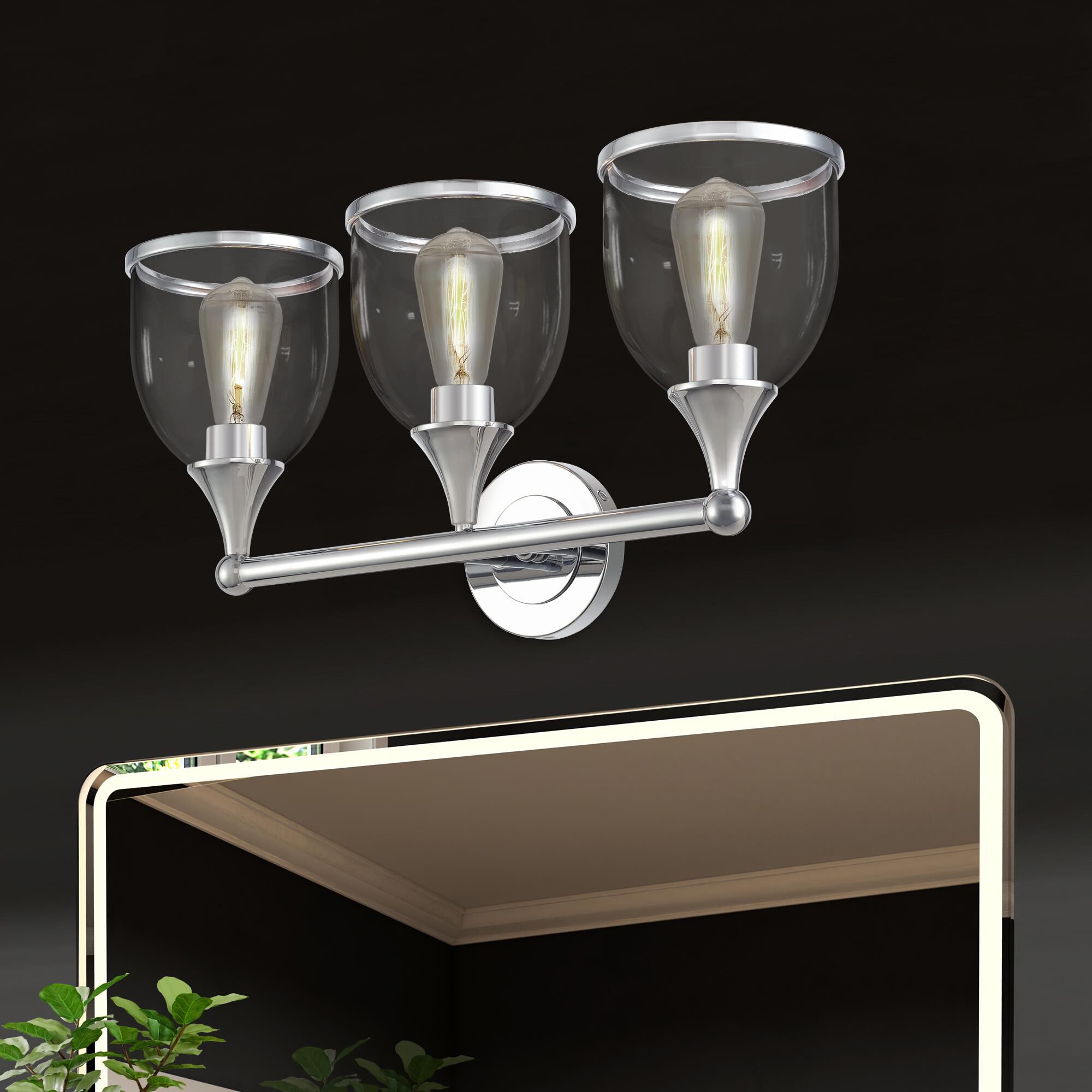 Shown in Polished Chrome finish and Mouth Blown Clear glass